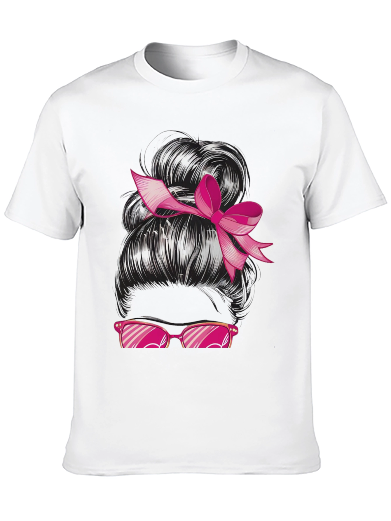 Messy Bun Pink Ribbon Sunglasses Graphic Tee