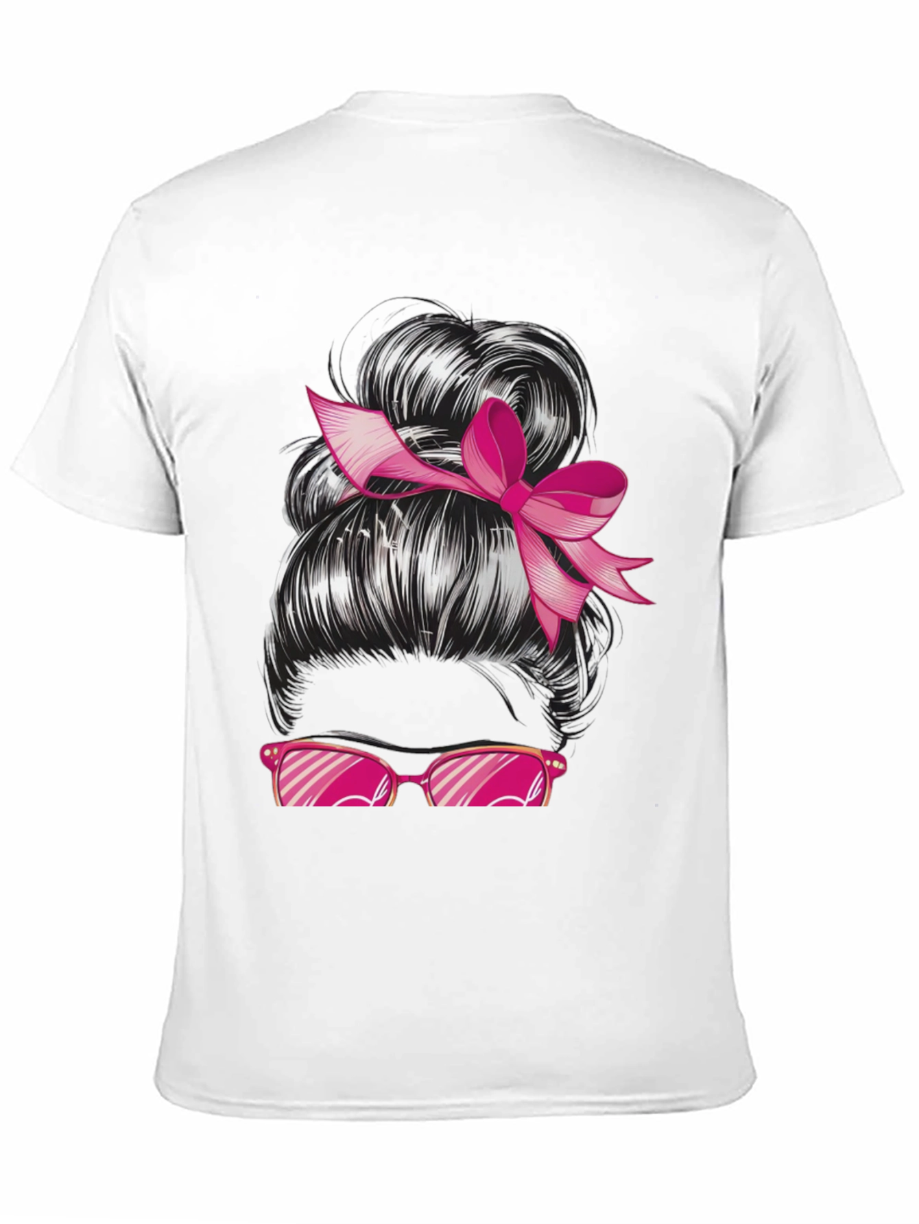 Messy Bun Pink Ribbon Sunglasses Graphic Tee