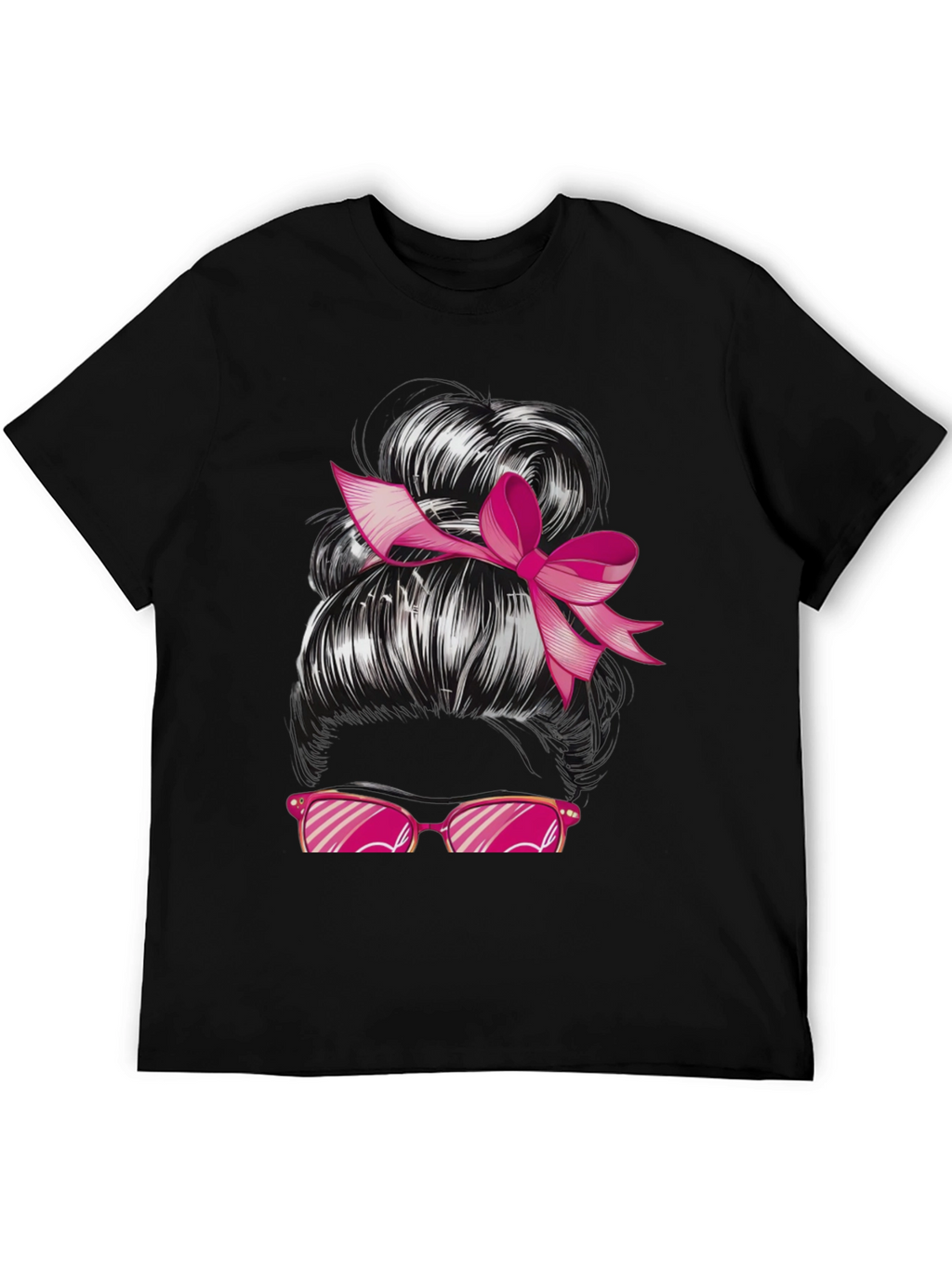 Messy Bun Pink Ribbon Sunglasses Graphic Tee