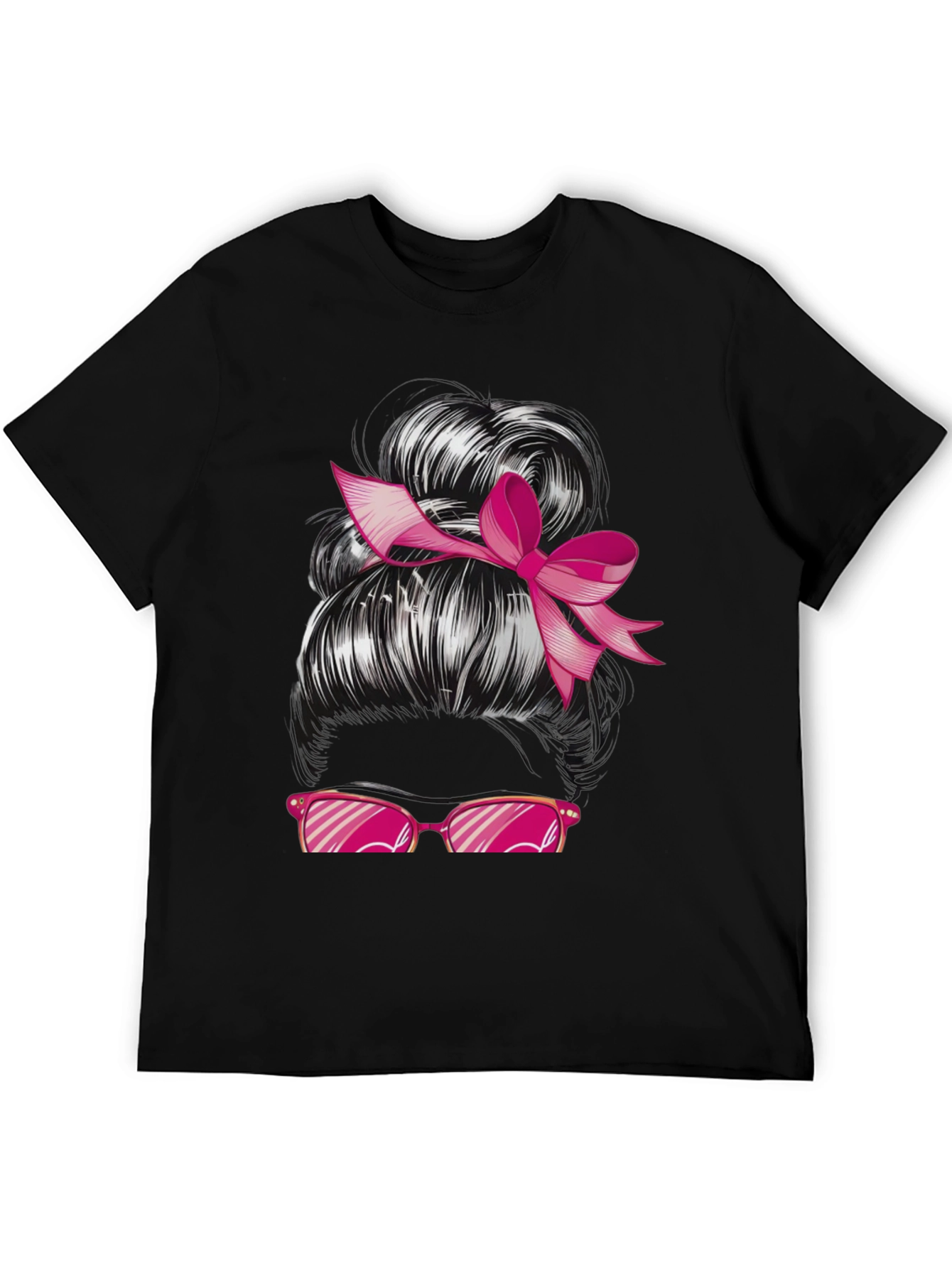 Messy Bun Pink Ribbon Sunglasses Graphic Tee
