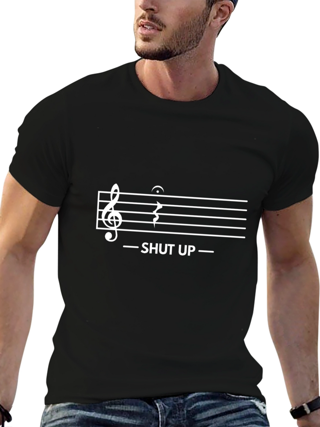 Shut Up Music Note Graphic T-Shirt - Black