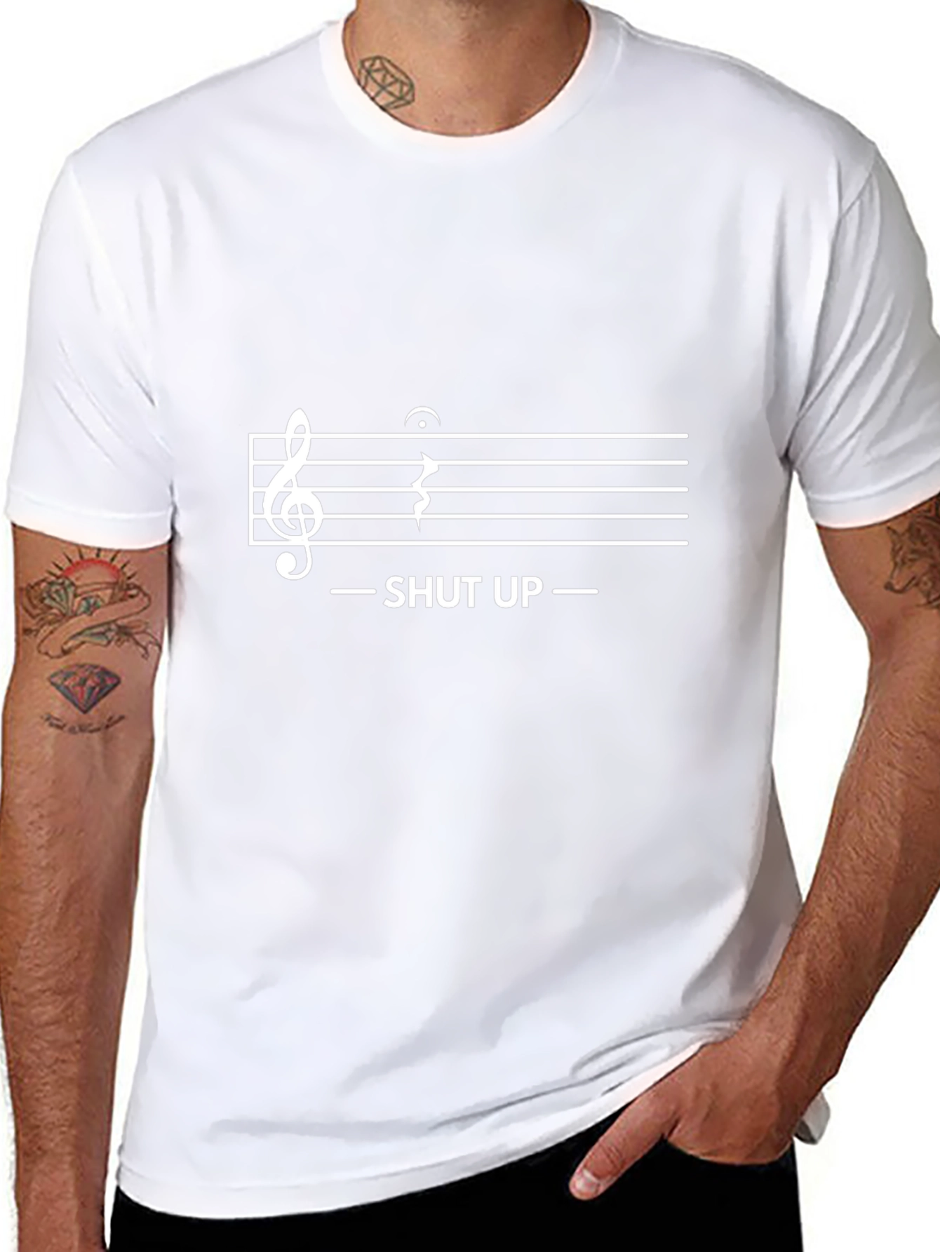 Shut Up Music Note Graphic T-Shirt - Black