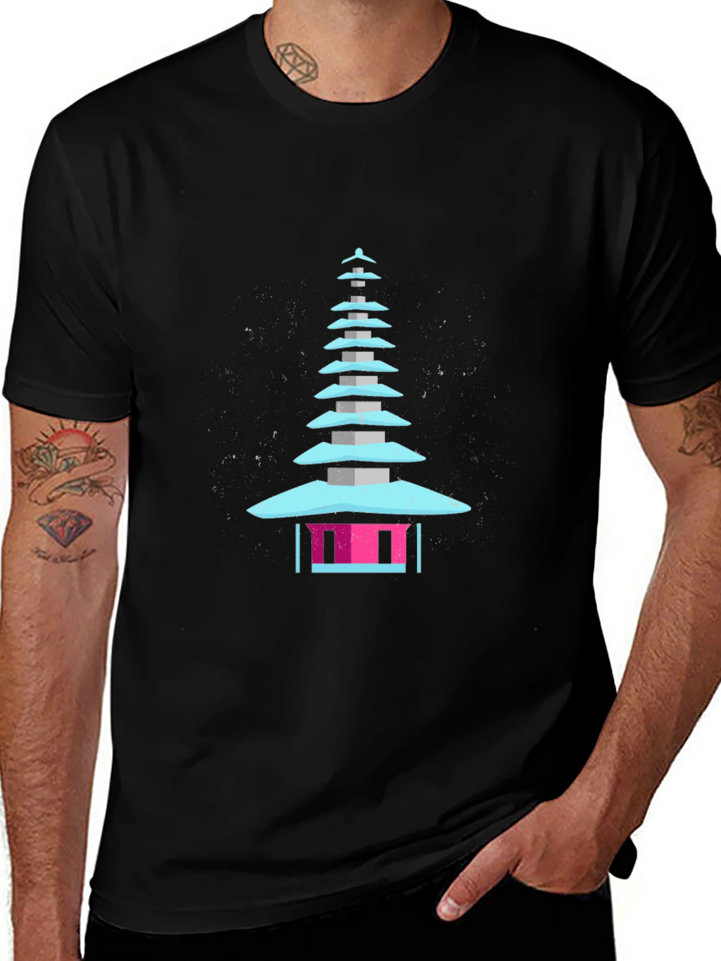 Pagoda Graphic Tee - Mens Black T-Shirt