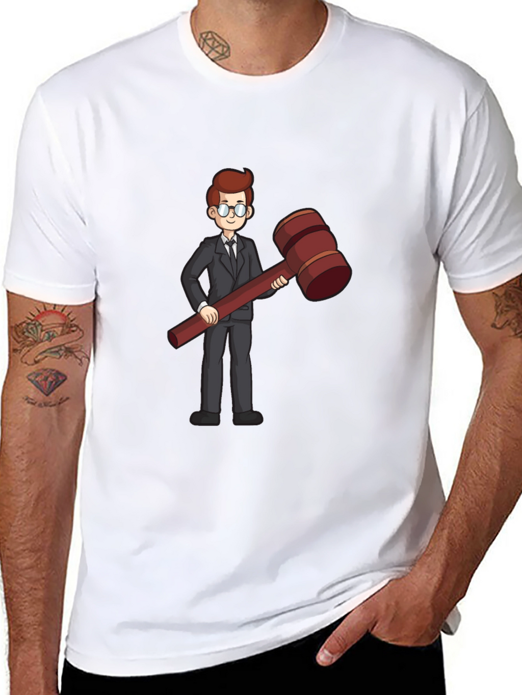 Judge Cartoon Graphic Tee - Black Cotton Shirt