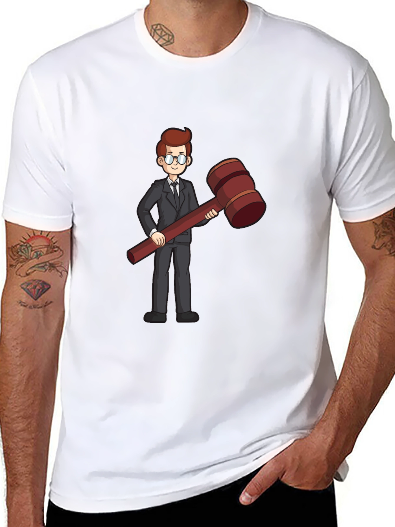Judge Cartoon Graphic Tee - Black Cotton Shirt