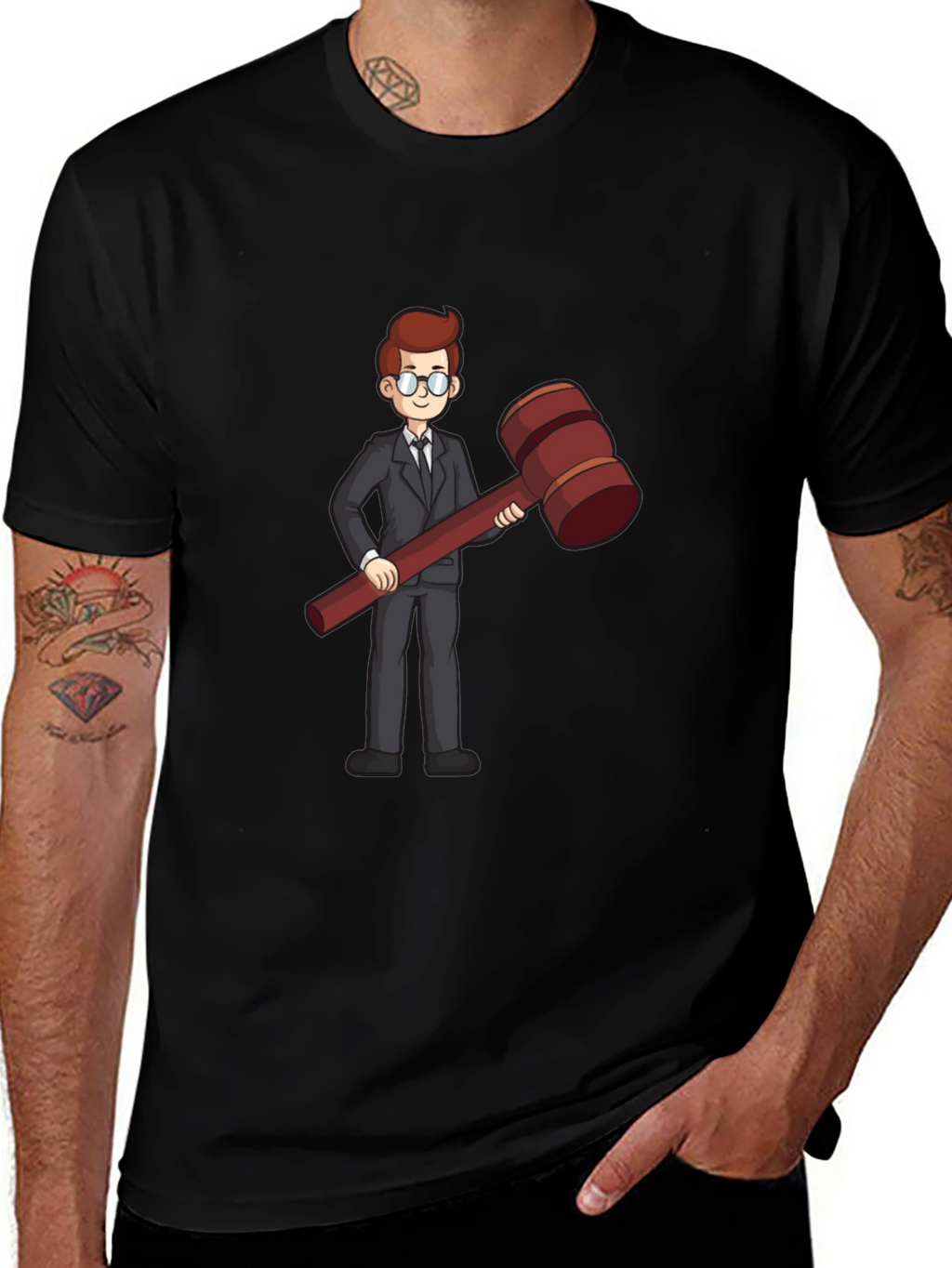 Judge Cartoon Graphic Tee - Black Cotton Shirt