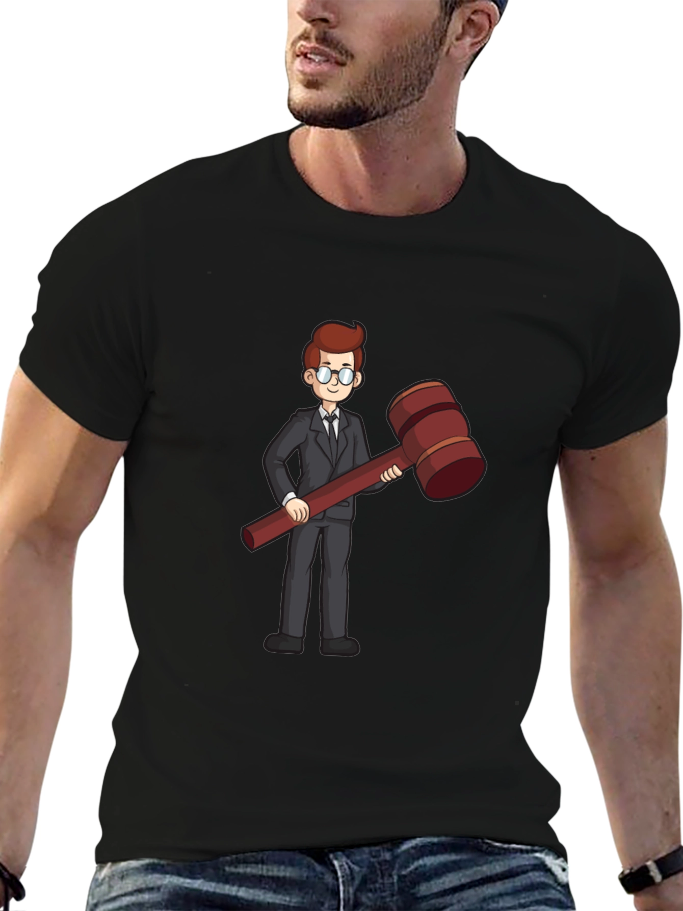 Judge Cartoon Graphic Tee - Black Cotton Shirt