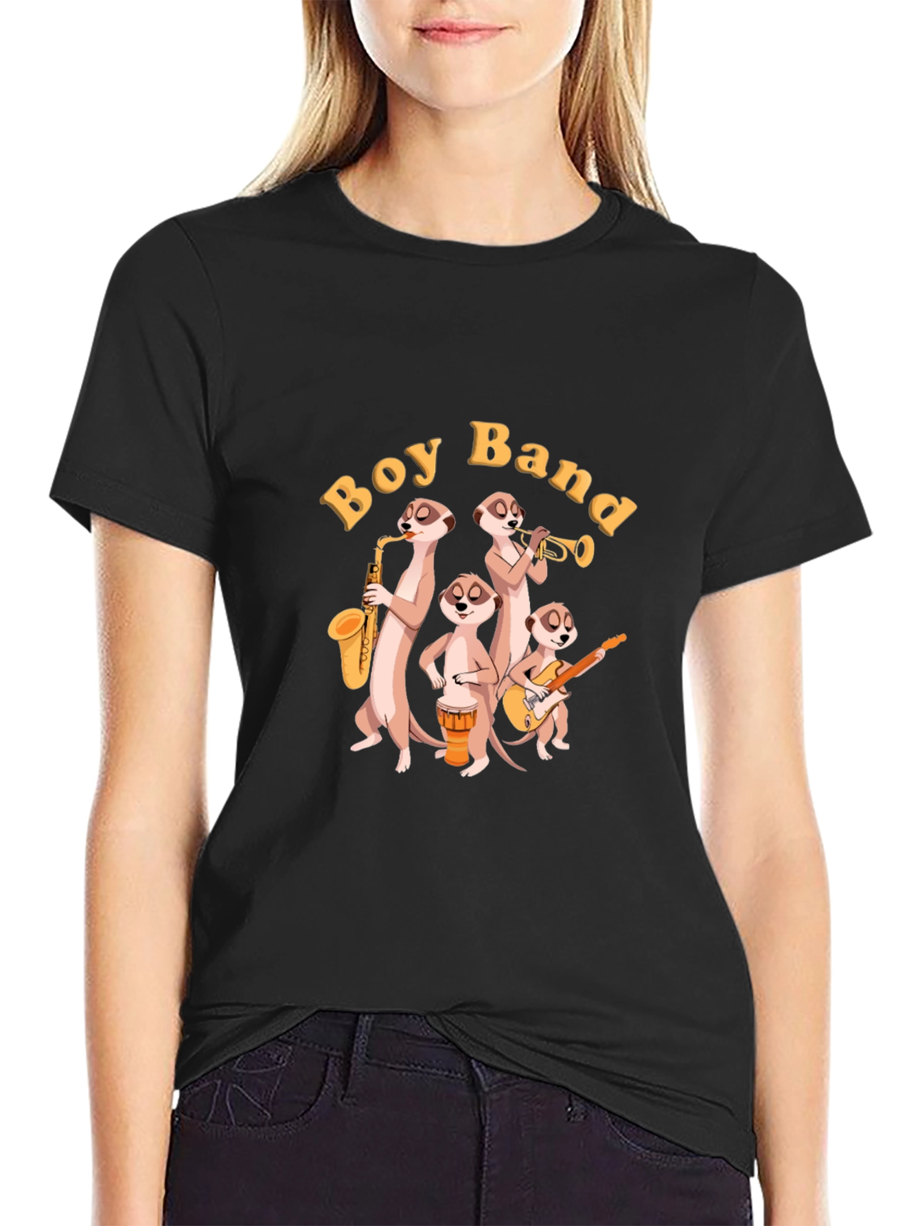 Meerkat Boy Band Graphic Black T-Shirt
