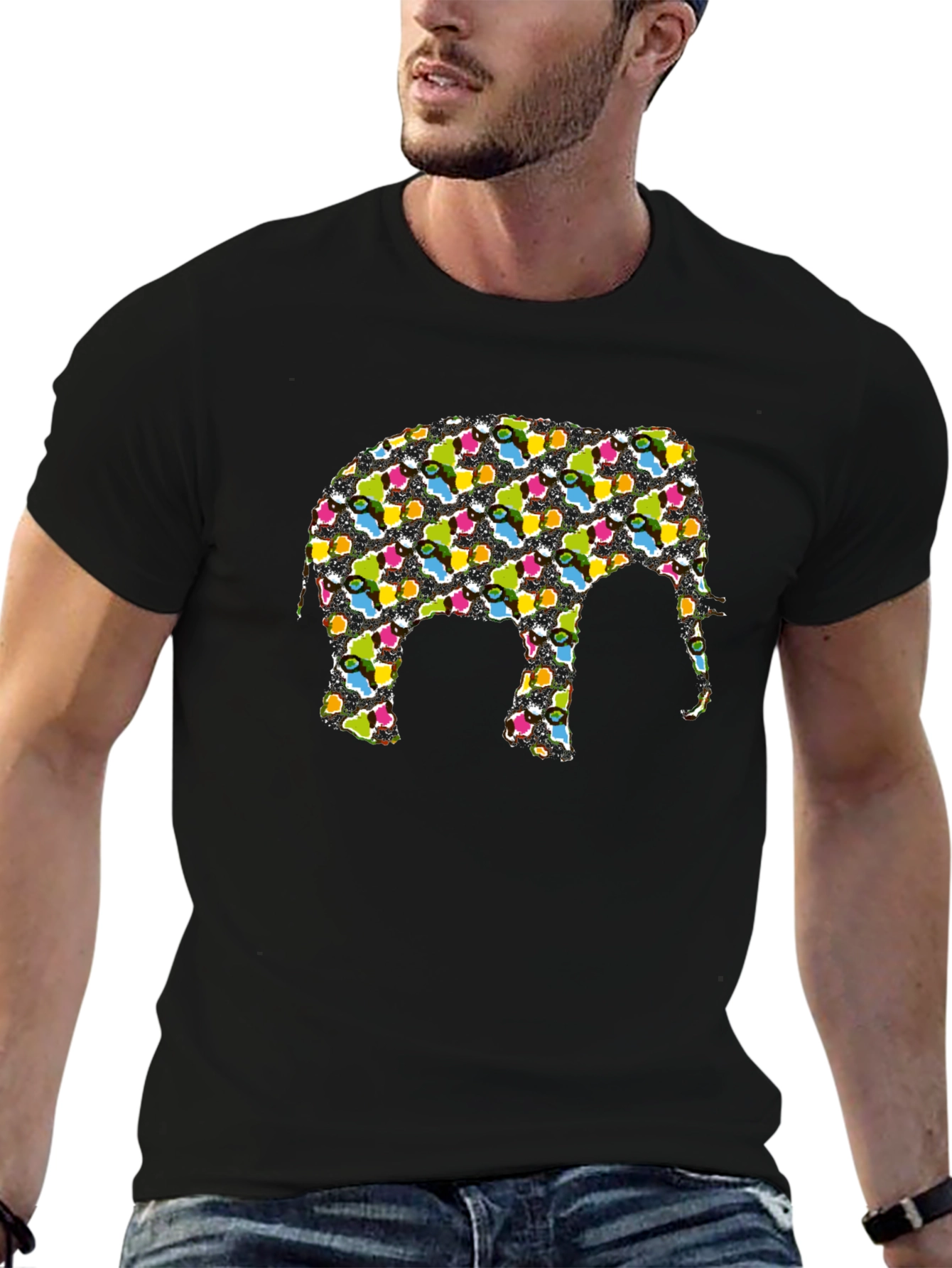 Funky Elephant Graphic Tee - Black Cotton T-Shirt