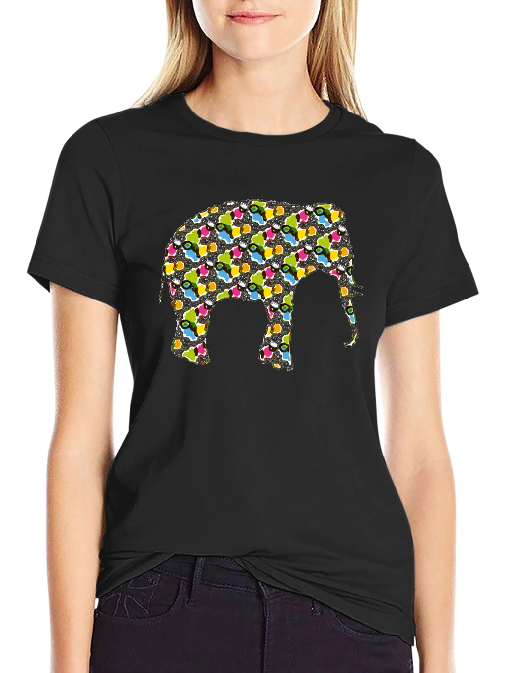 Funky Elephant Graphic Tee - Black Cotton T-Shirt