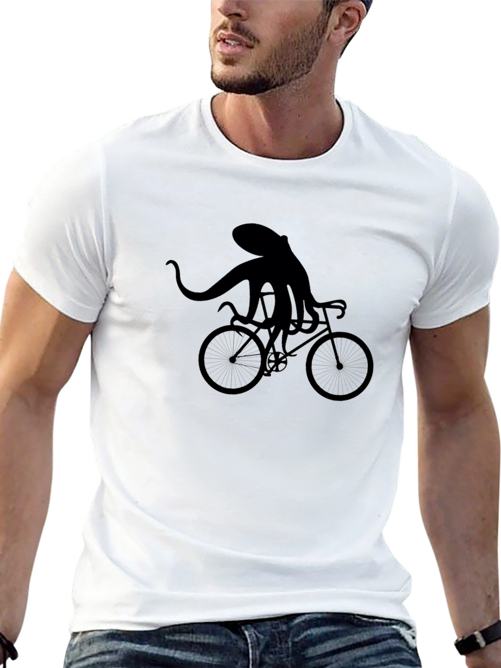 Octopus Riding Bike Graphic T-Shirt - Black