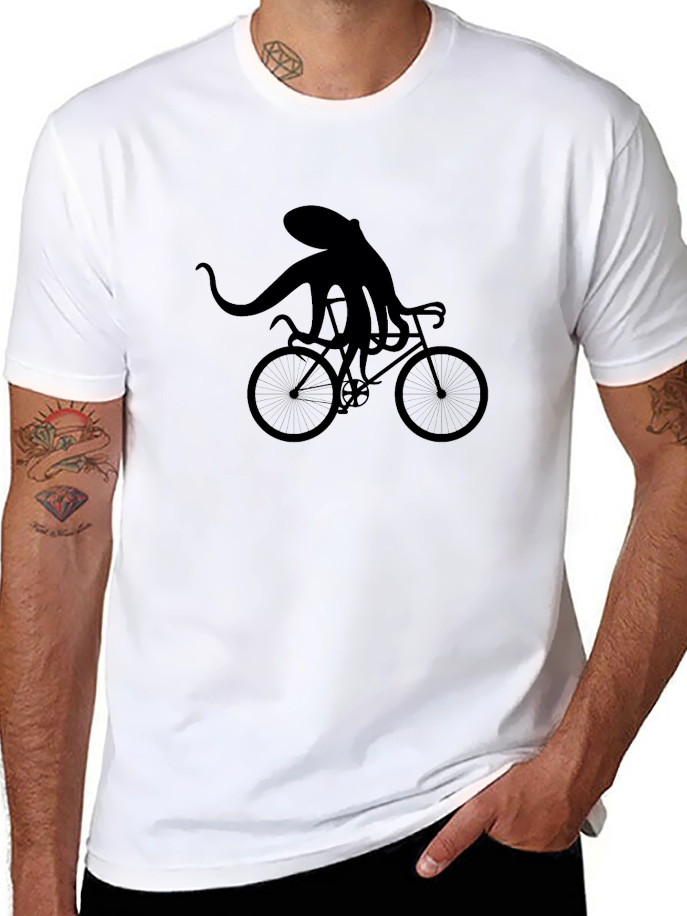 Octopus Riding Bike Graphic T-Shirt - Black