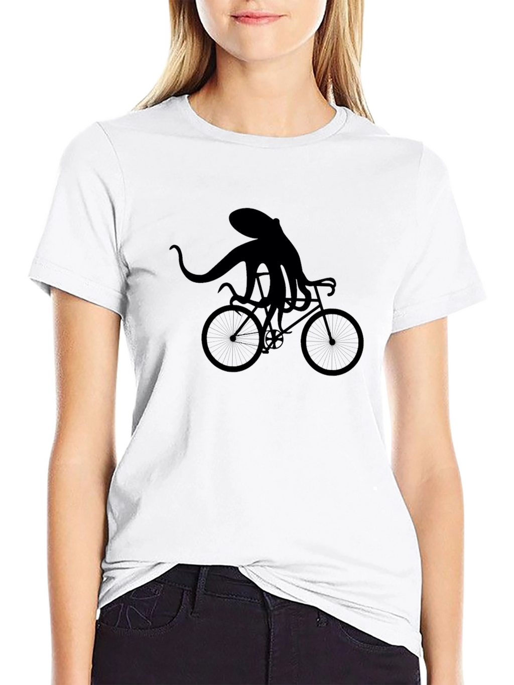 Octopus Riding Bike Graphic T-Shirt - Black