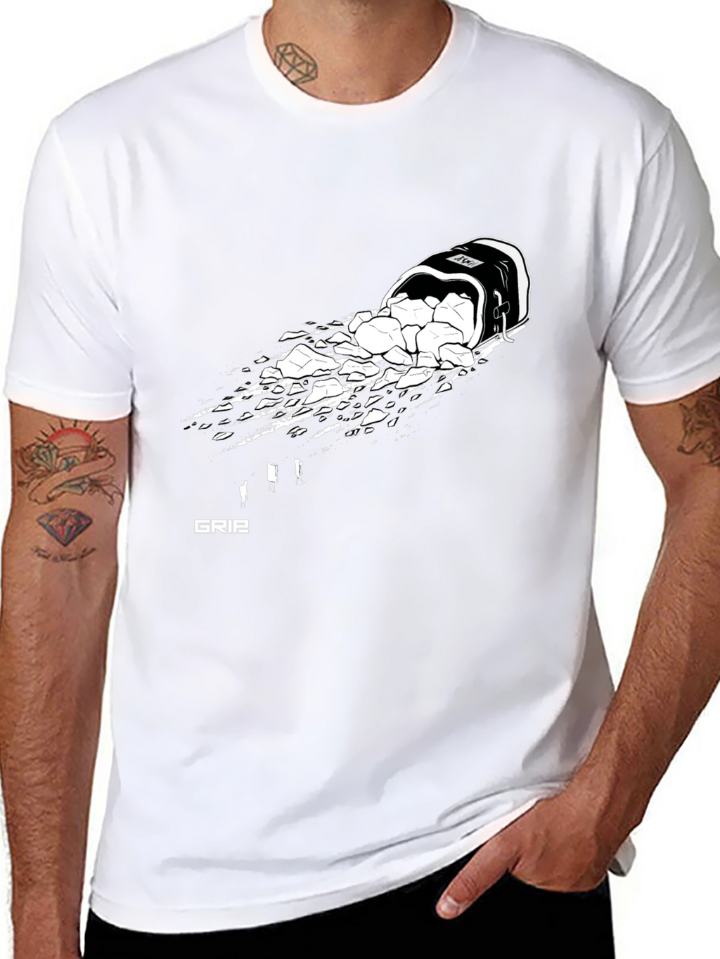 Mens Black Graphic Tee - Rock Bucket Design