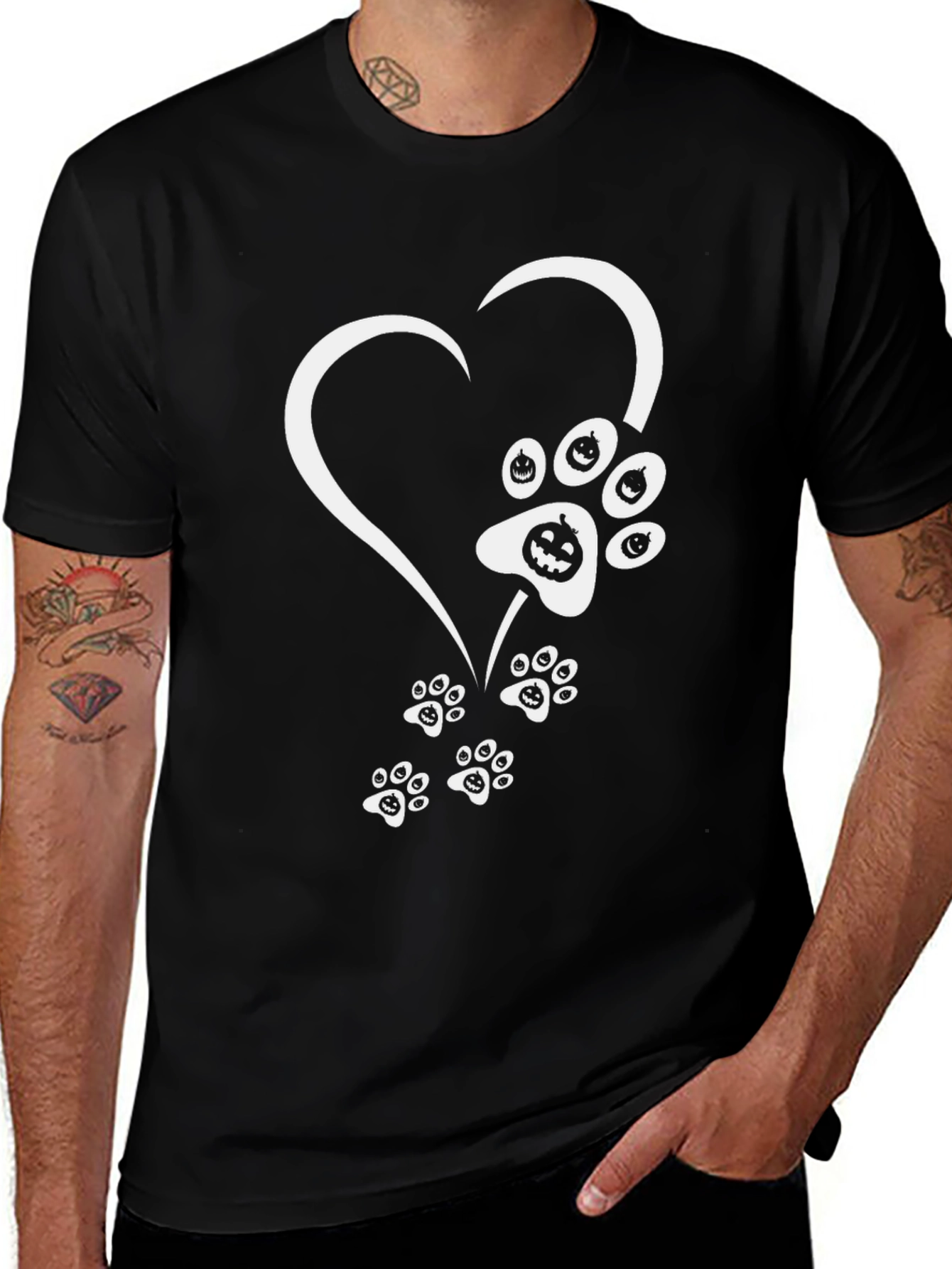 Halloween Heart Paw Print T-Shirt