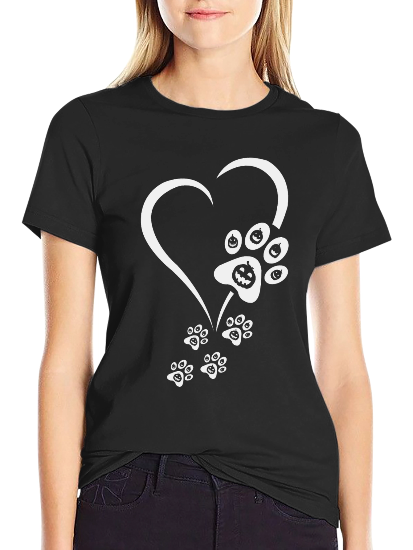 Halloween Heart Paw Print T-Shirt