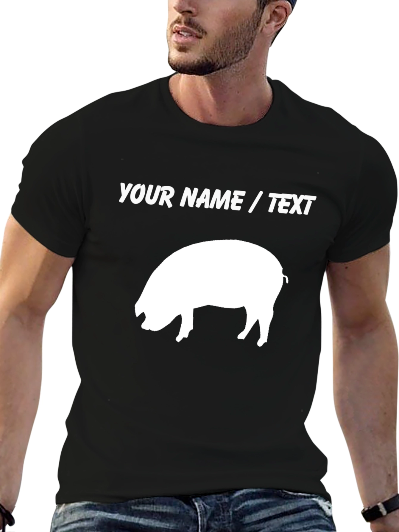 Custom Pig Graphic T-Shirt - Add Your Text!