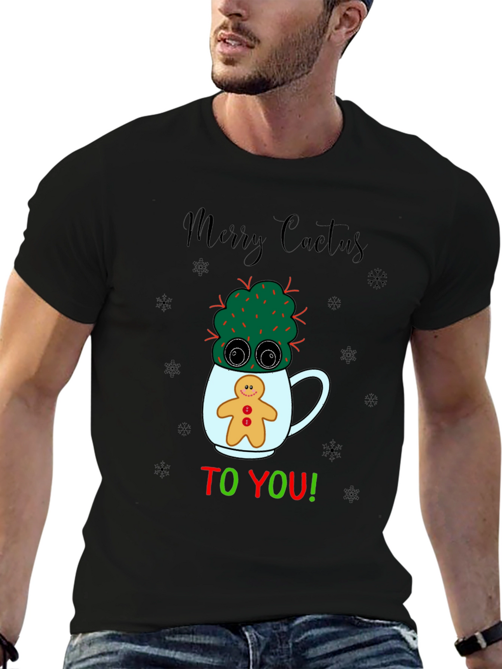 Merry Cactus Christmas Graphic T-Shirt