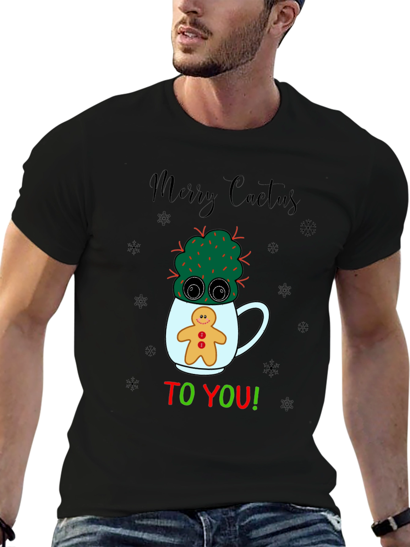 Merry Cactus Christmas Graphic T-Shirt