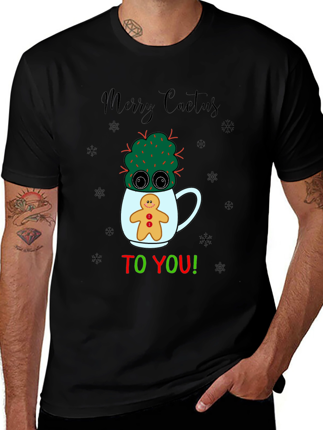 Merry Cactus Christmas Graphic T-Shirt