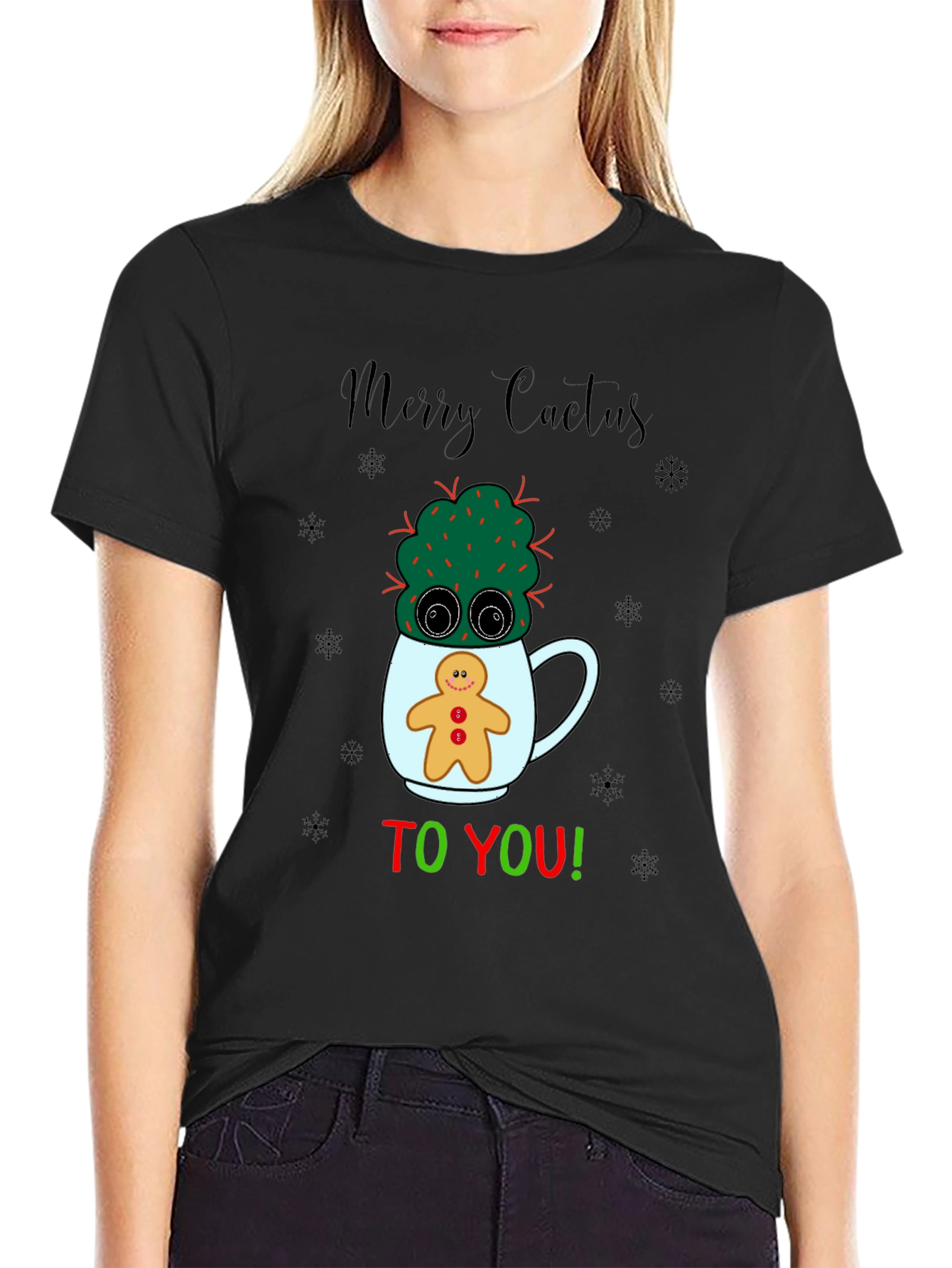 Merry Cactus Christmas Graphic T-Shirt