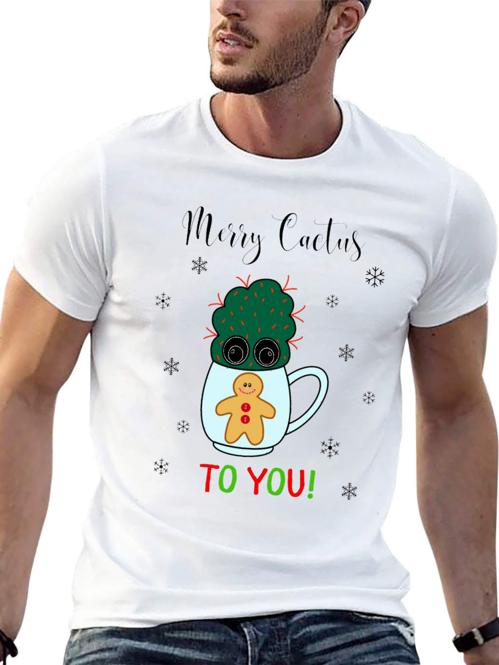 Merry Cactus Christmas Graphic T-Shirt