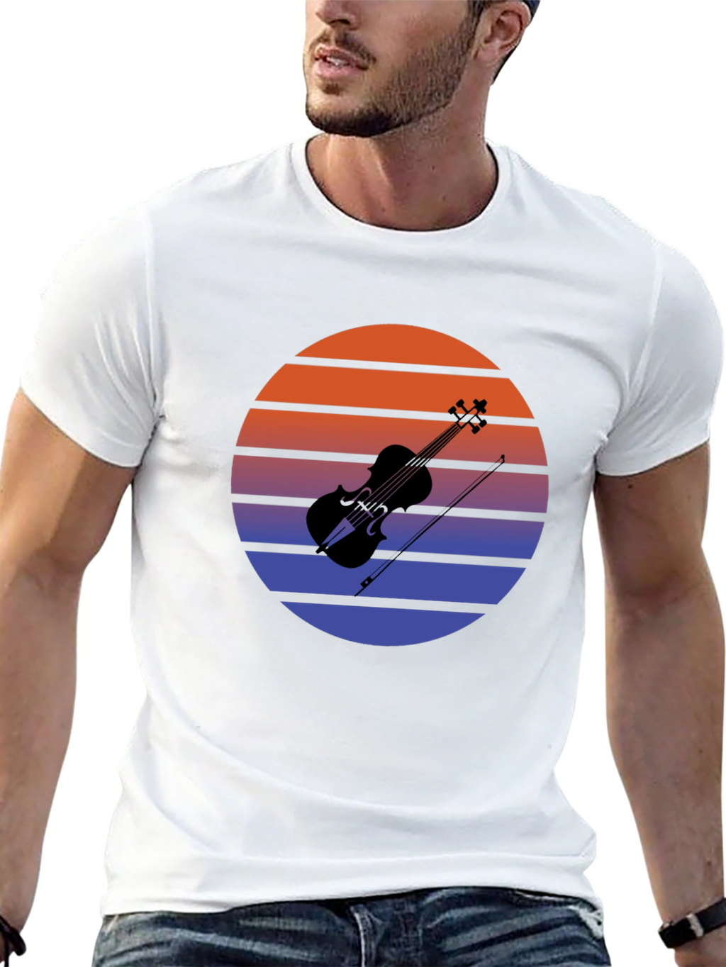 Retro Sunset Violin T-Shirt