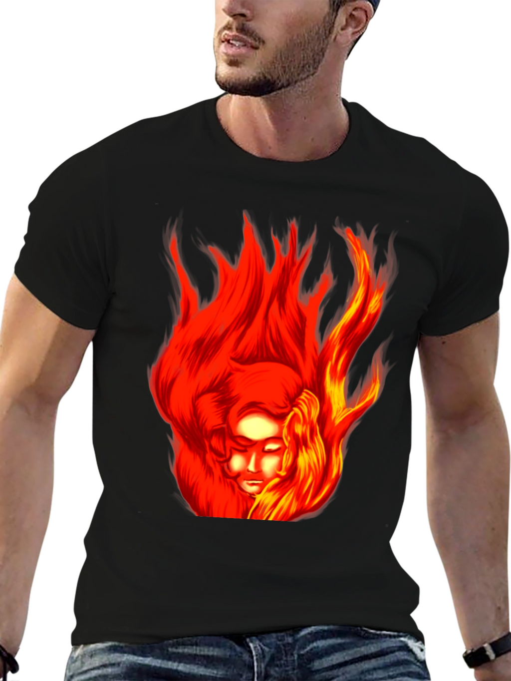 Fiery Portrait Graphic Tee - Unique Unisex Design
