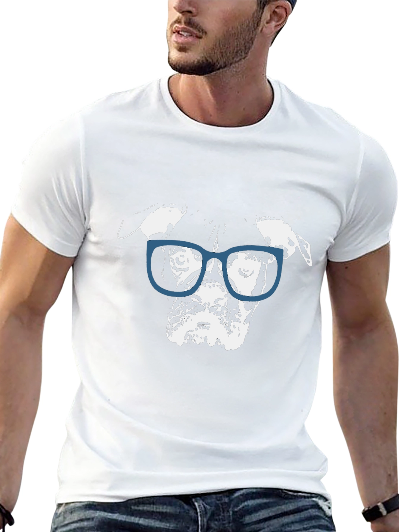 Dog with Glasses Graphic Black T-Shirt