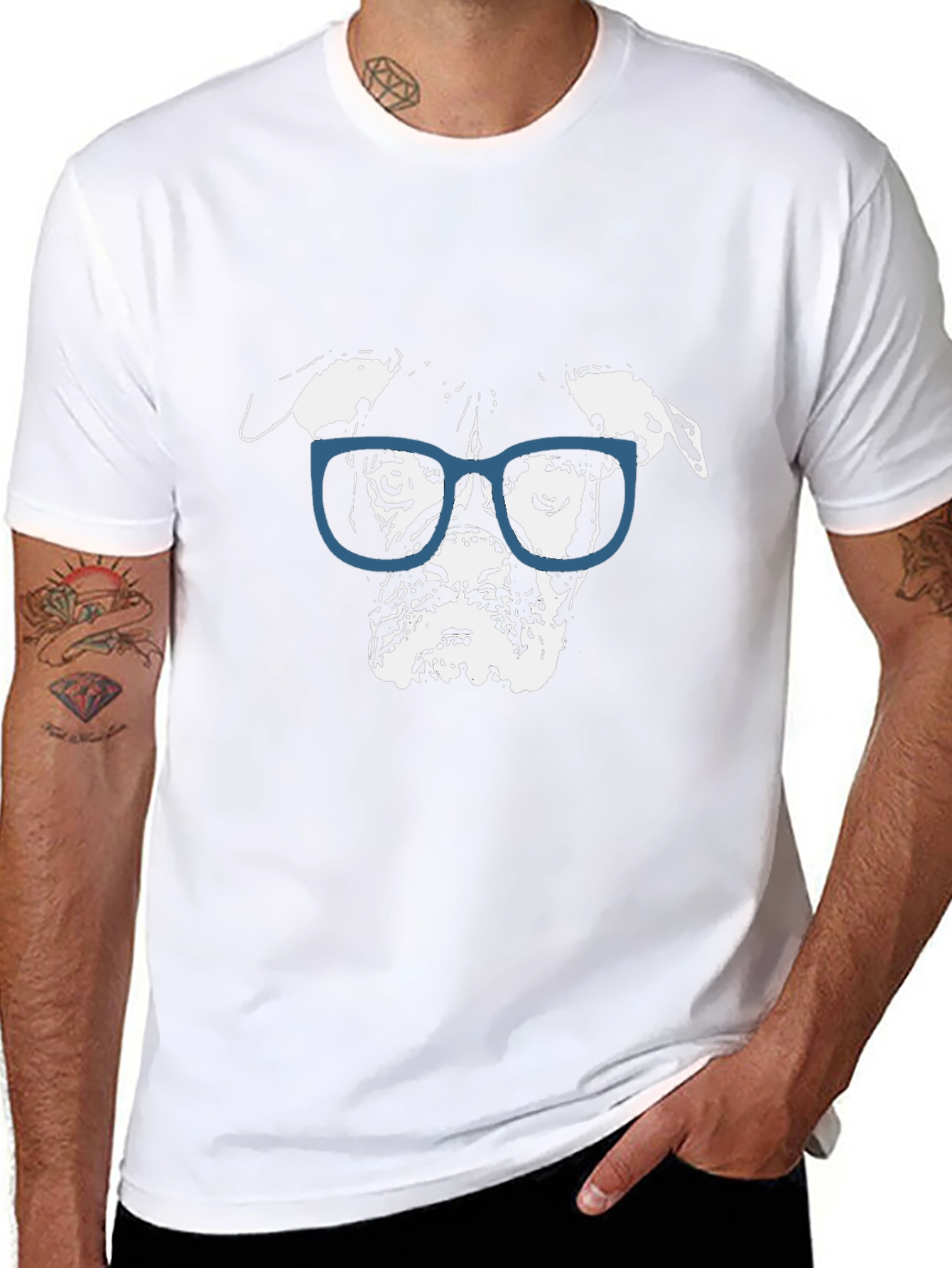 Dog with Glasses Graphic Black T-Shirt