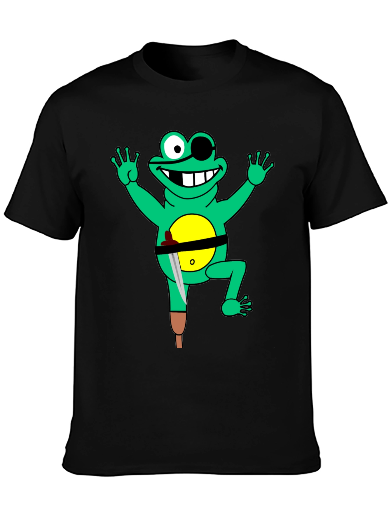 Pirate Frog Graphic Tee - Black Cotton Shirt