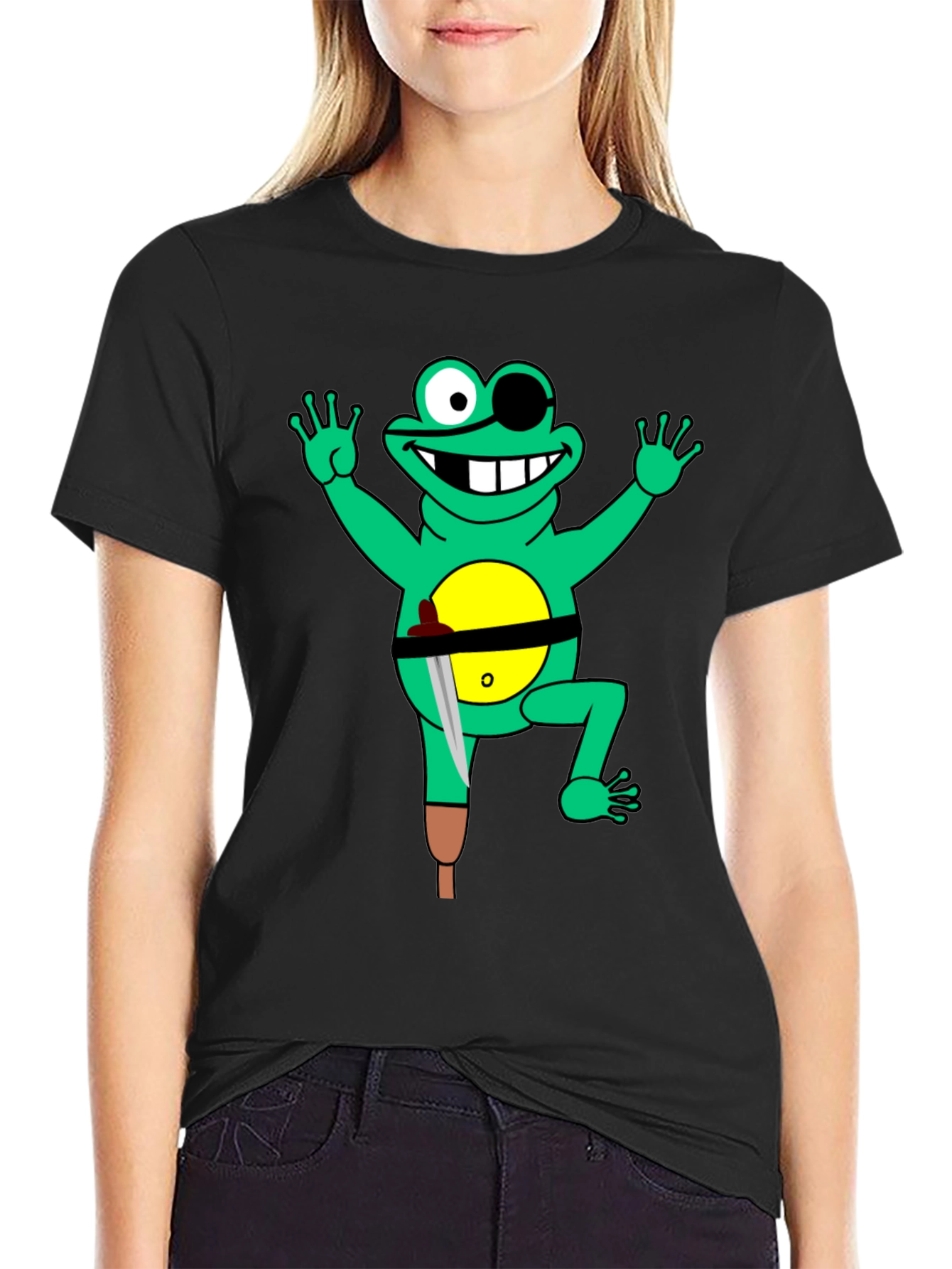 Pirate Frog Graphic Tee - Black Cotton Shirt