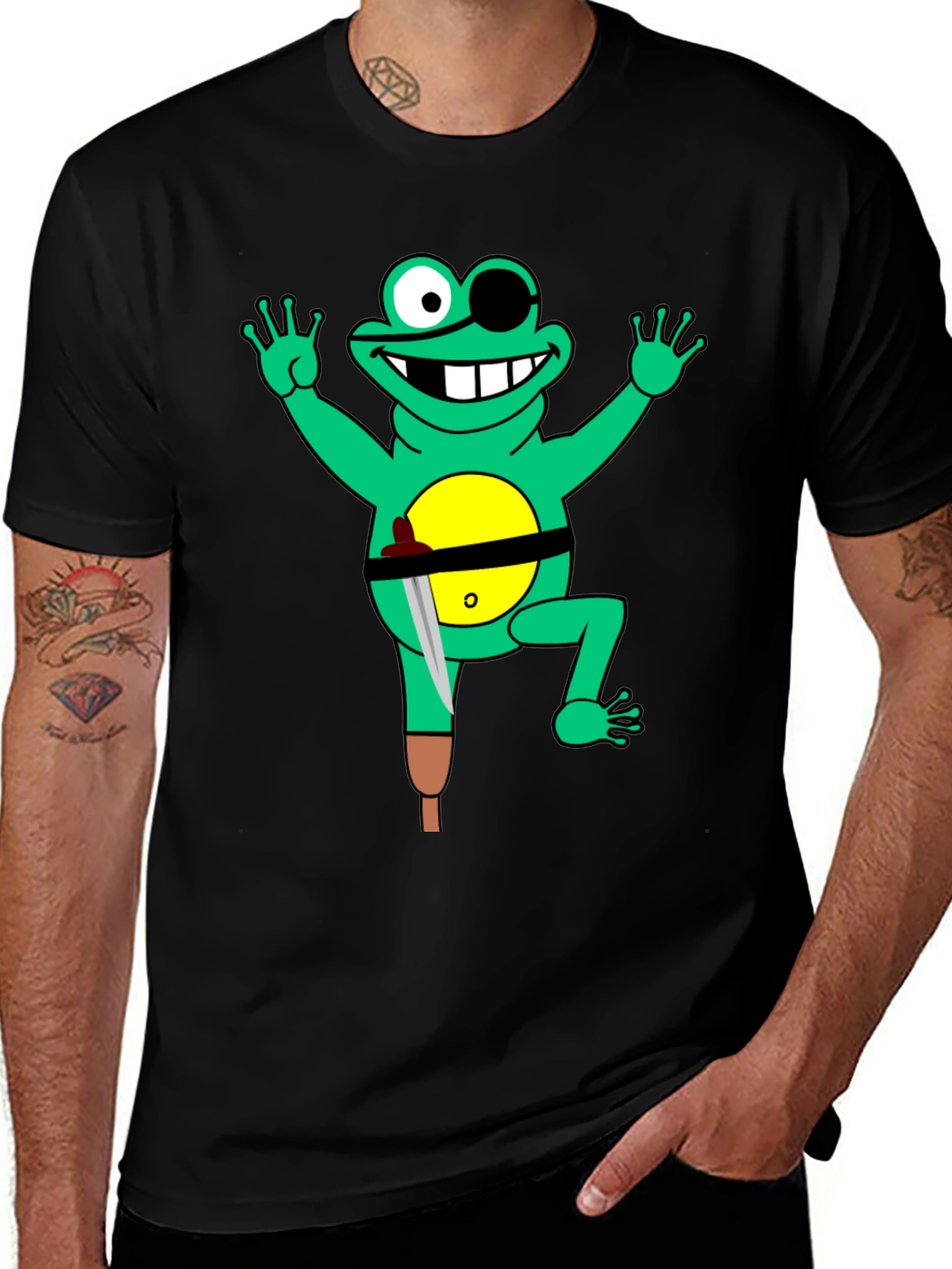 Pirate Frog Graphic Tee - Black Cotton Shirt