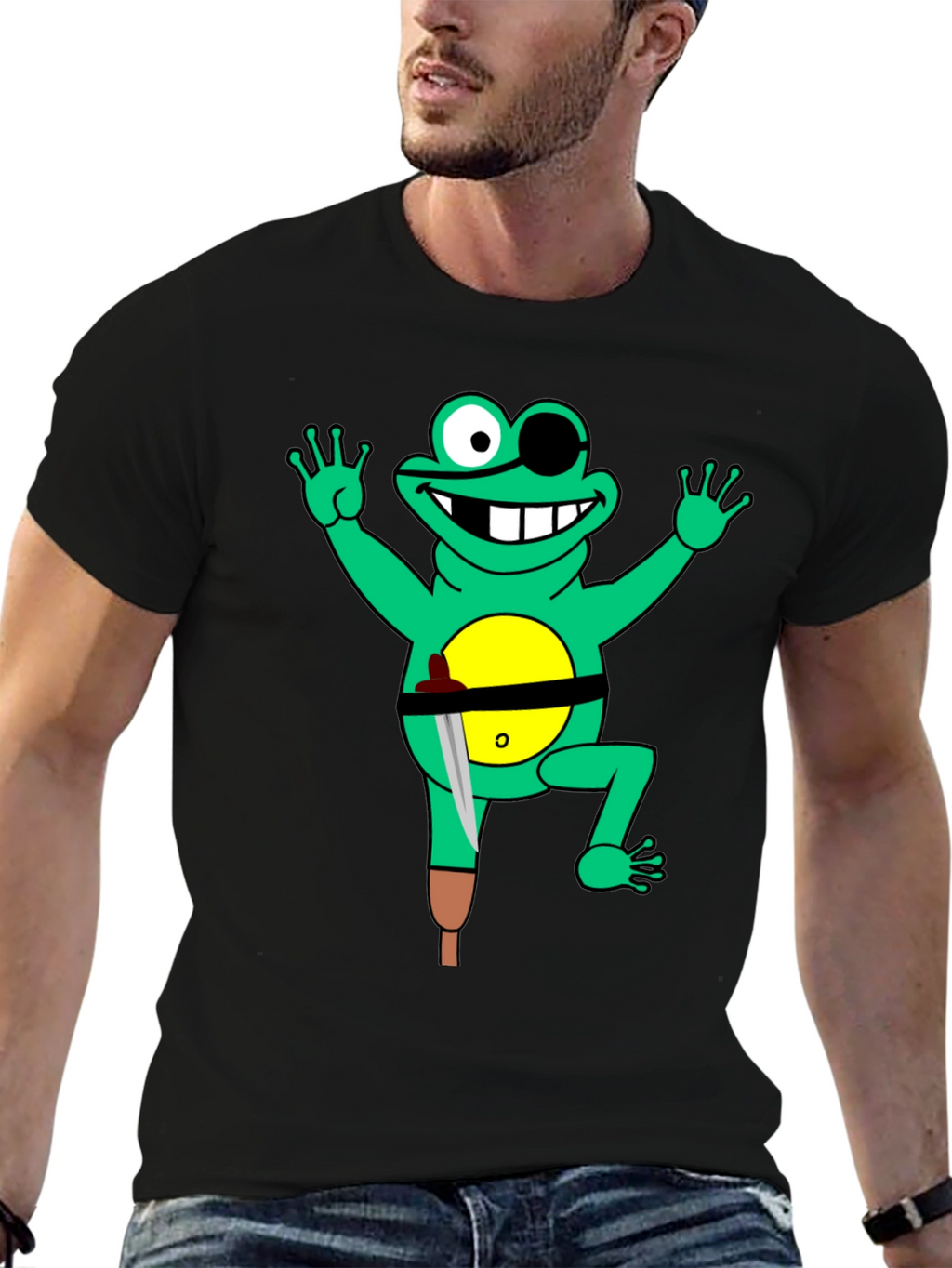 Pirate Frog Graphic Tee - Black Cotton Shirt