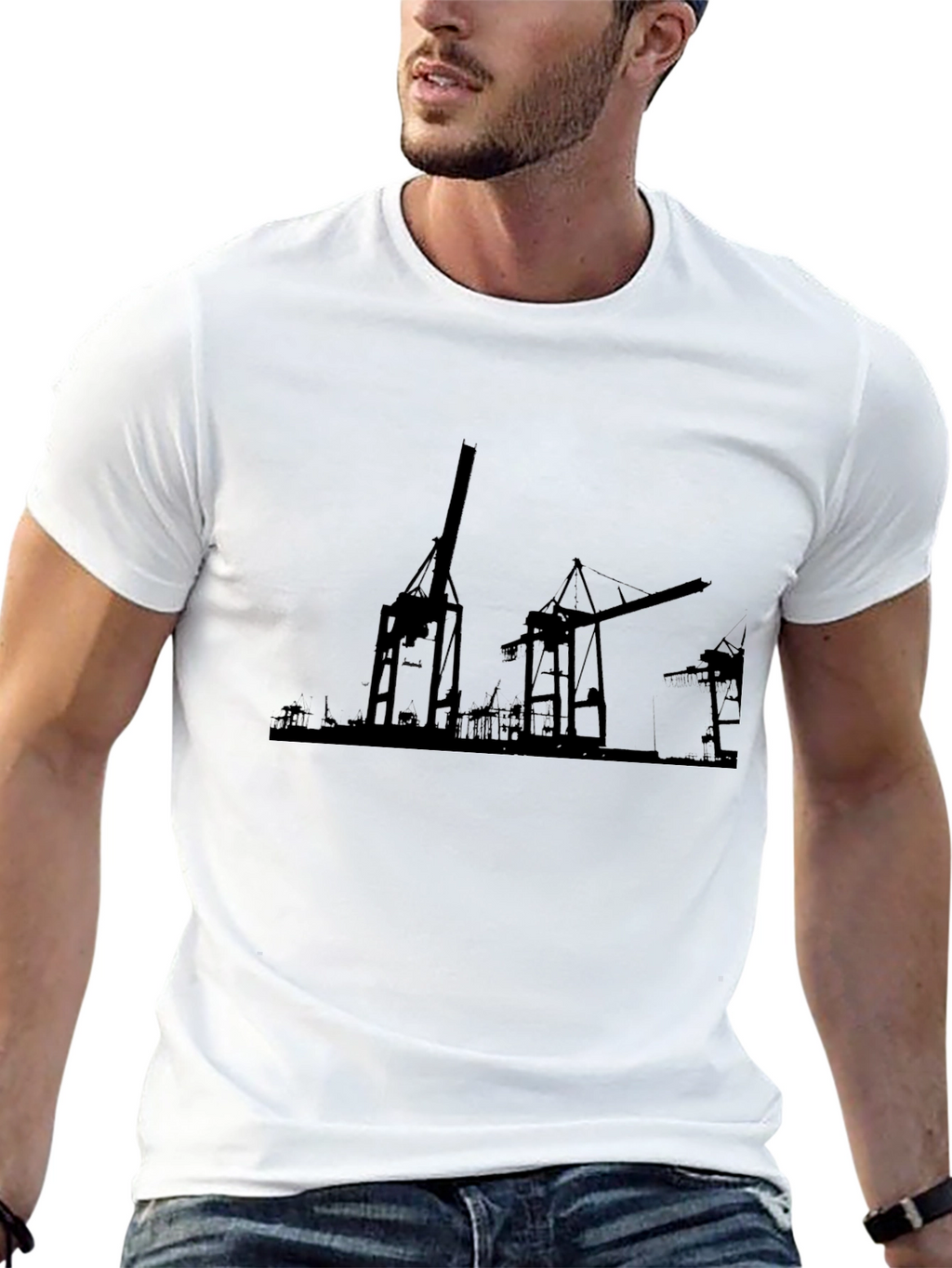 Urban Silhouette Tee - Harbour Cranes Black Graphic T-Shirt