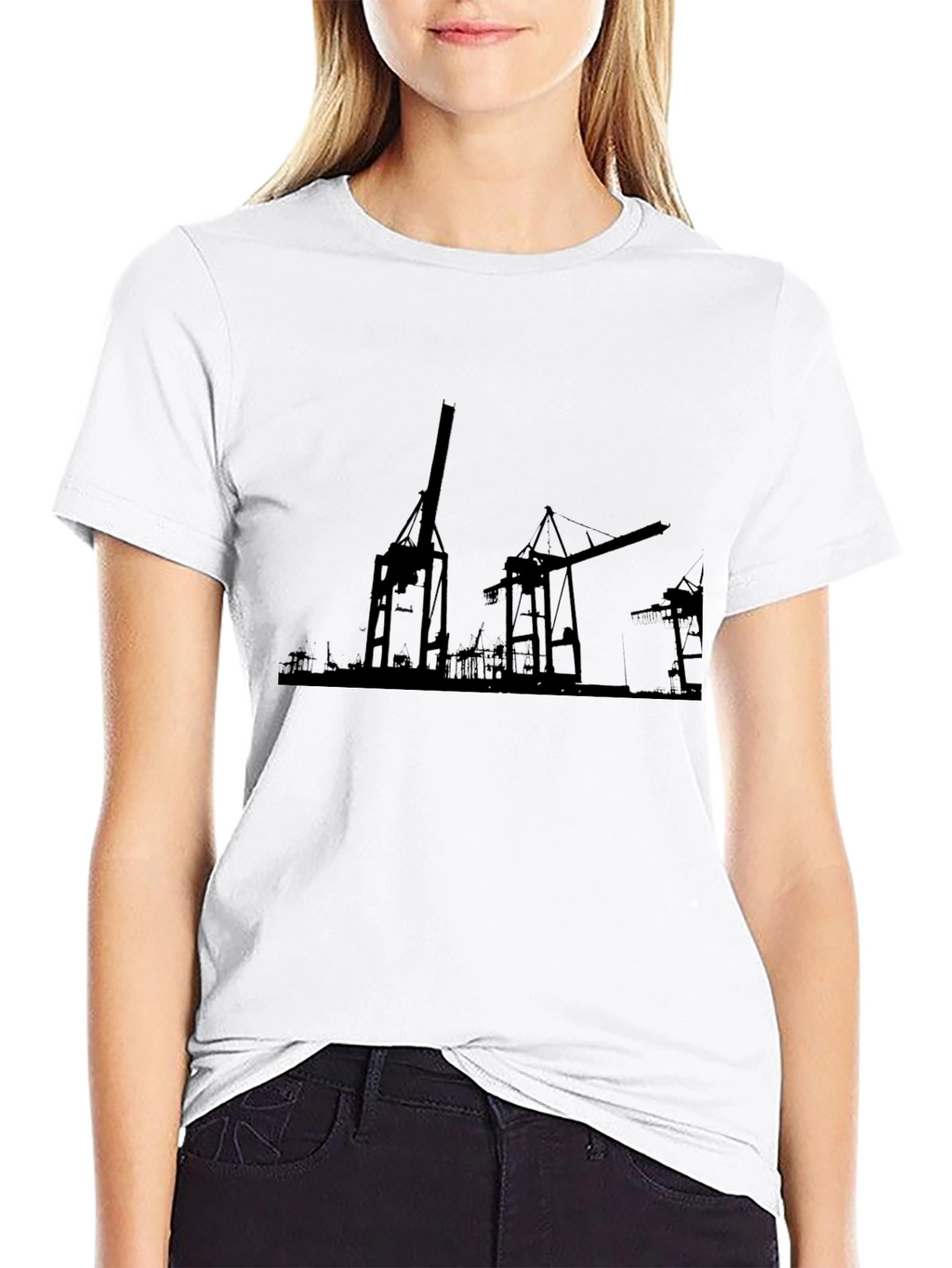 Urban Silhouette Tee - Harbour Cranes Black Graphic T-Shirt