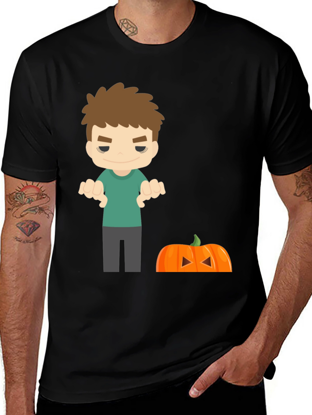 Halloween Cartoon Boy & Pumpkin T-Shirt