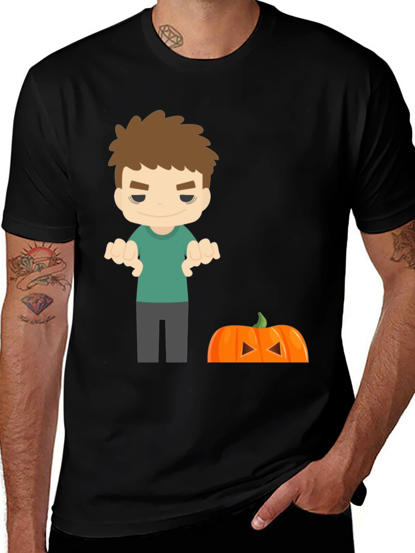 Halloween Cartoon Boy & Pumpkin T-Shirt