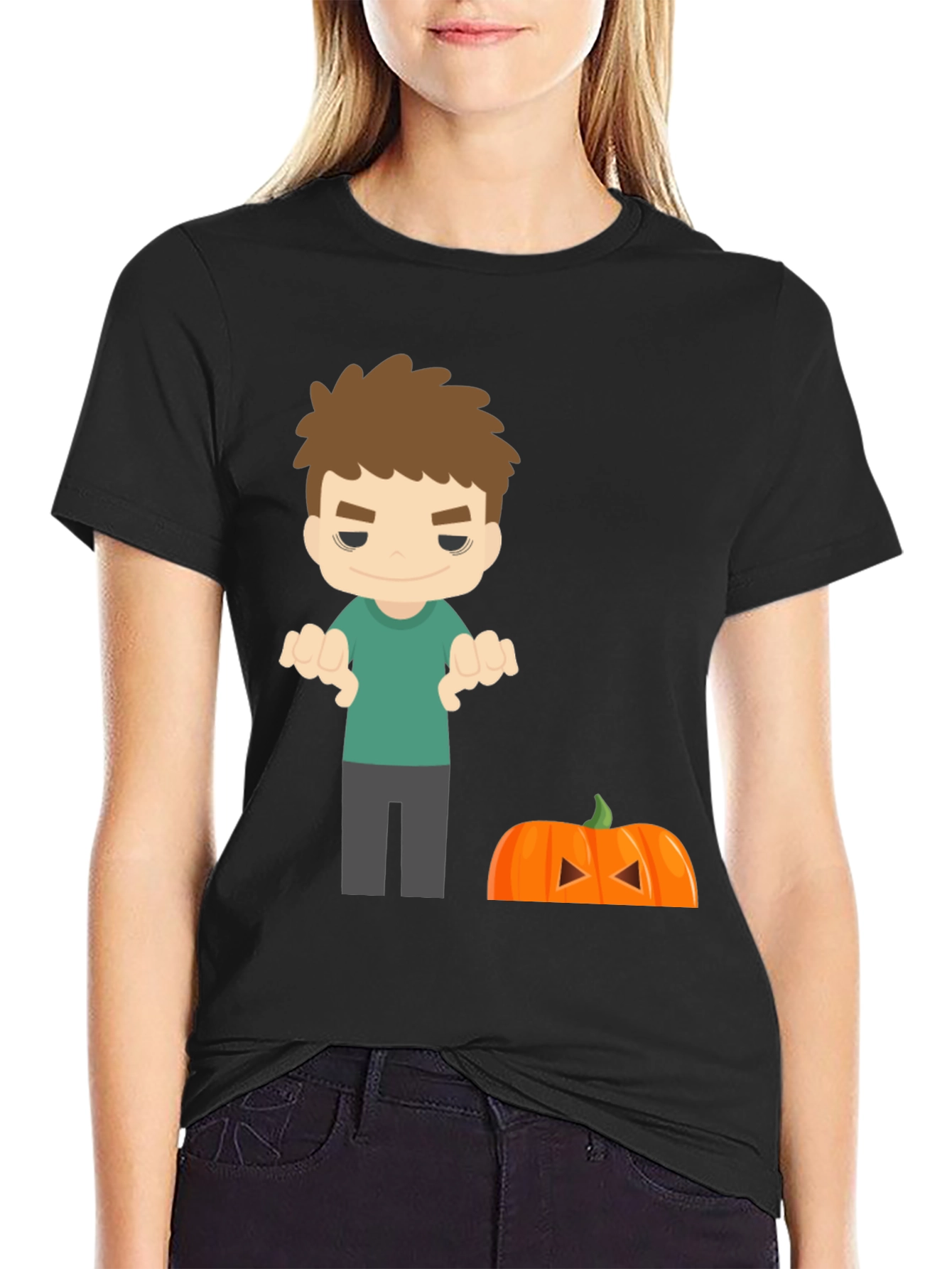 Halloween Cartoon Boy & Pumpkin T-Shirt