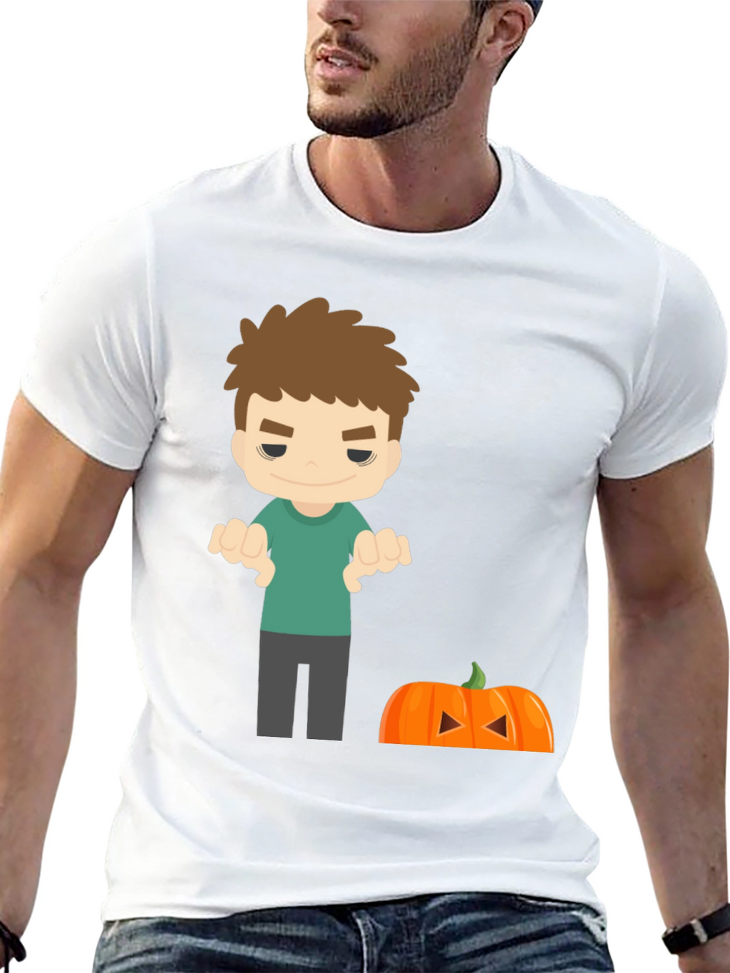 Halloween Cartoon Boy & Pumpkin T-Shirt