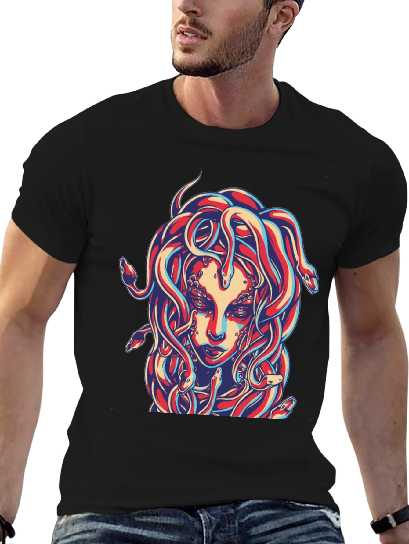 Medusa Graphic Print Black T-Shirt