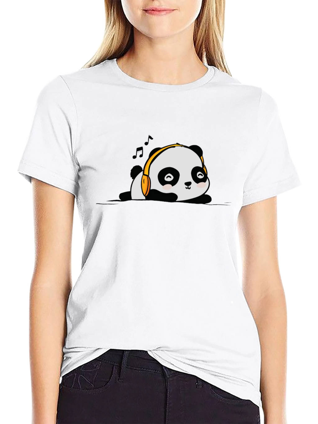 Cute Panda Music Lover Black T-Shirt