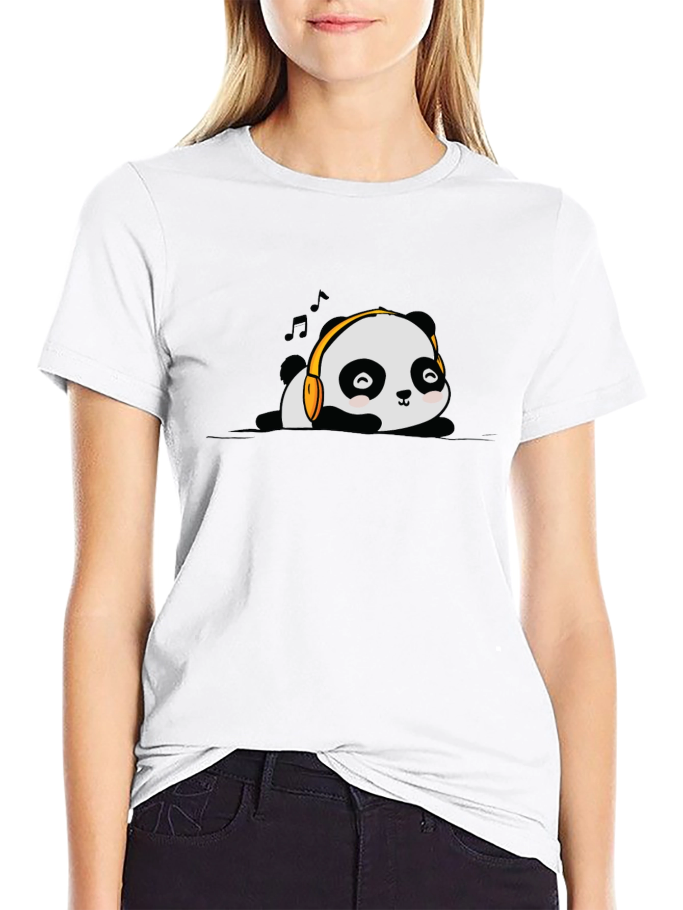 Cute Panda Music Lover Black T-Shirt