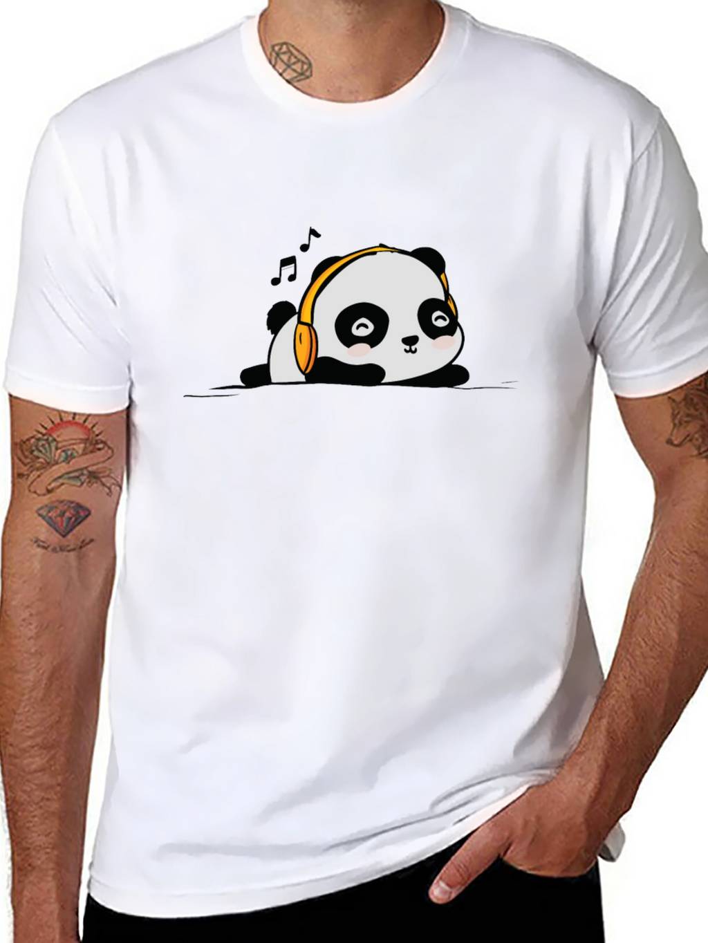 Cute Panda Music Lover Black T-Shirt