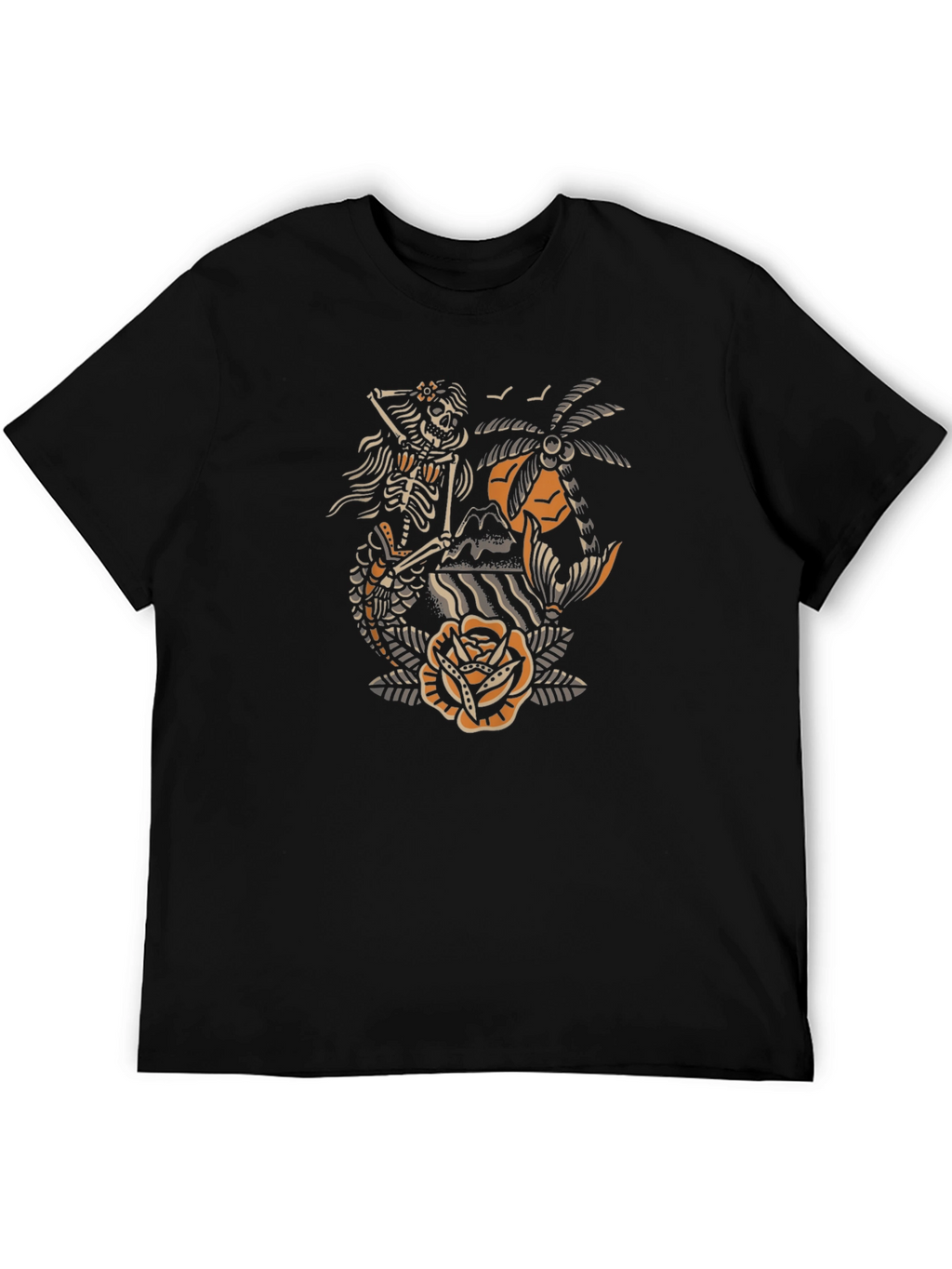 Skeleton Mermaid Tattoo Style Graphic Tee