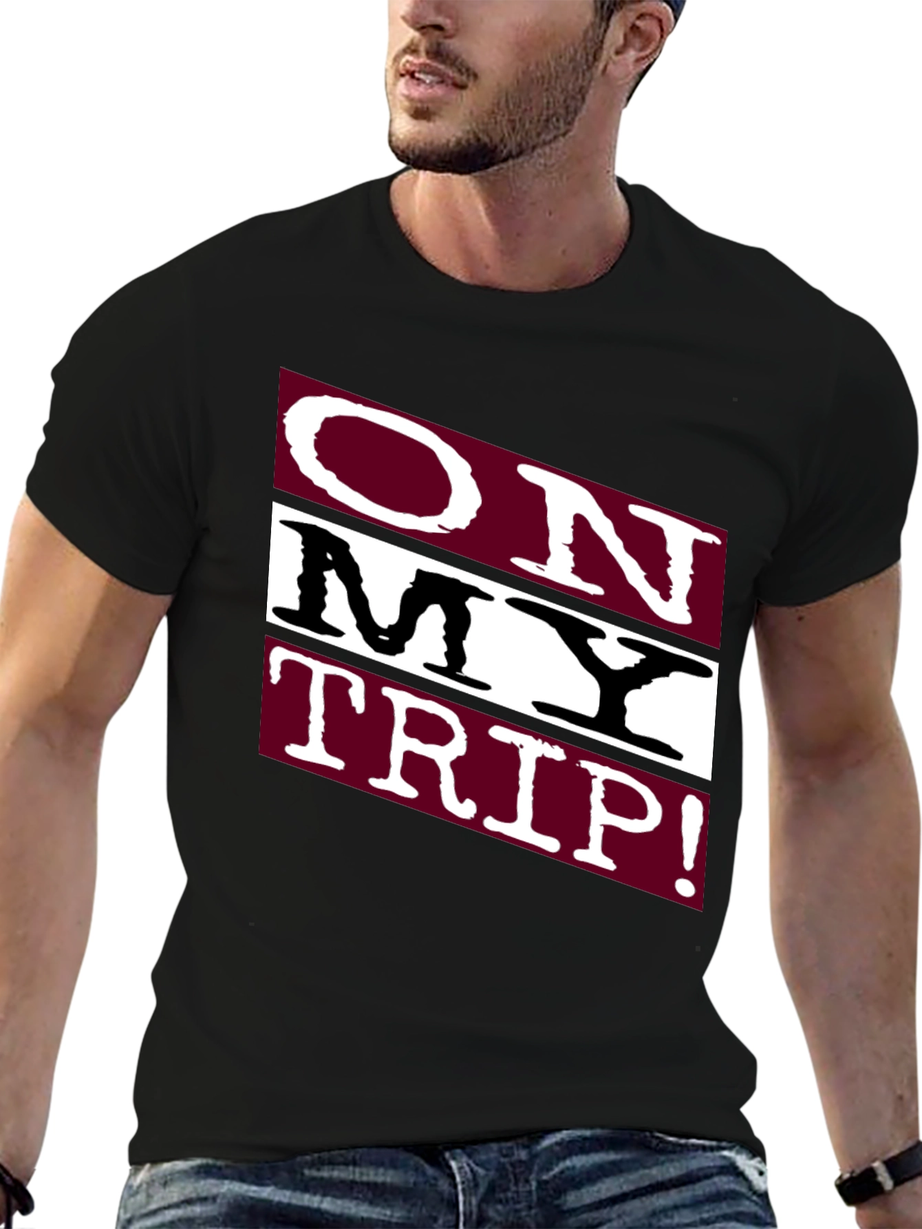 On My Trip! Graphic Tee - Black Cotton T-Shirt