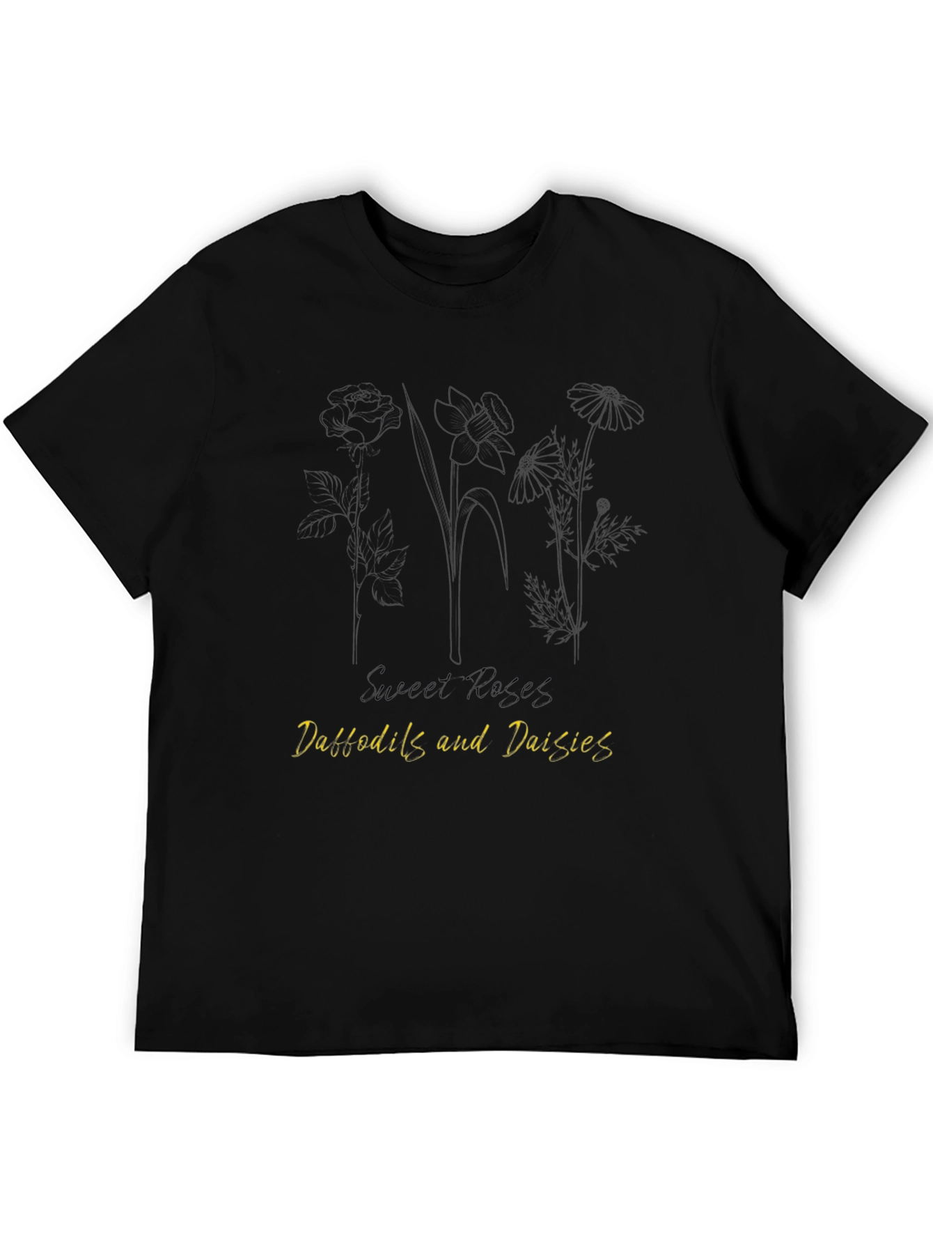 Floral Print Graphic Tee - Sweet Roses Daffodils and Daisies