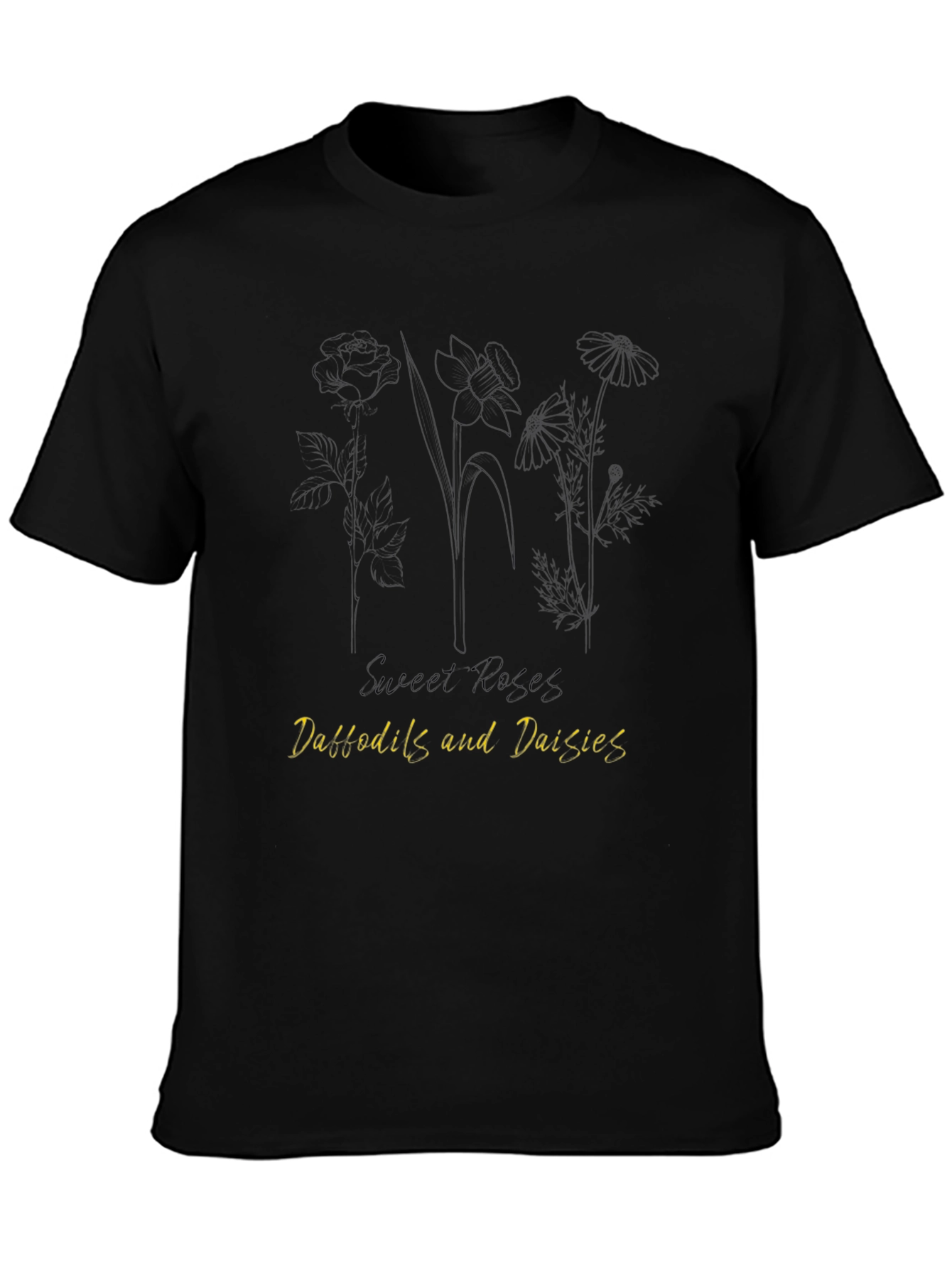Floral Print Graphic Tee - Sweet Roses Daffodils and Daisies
