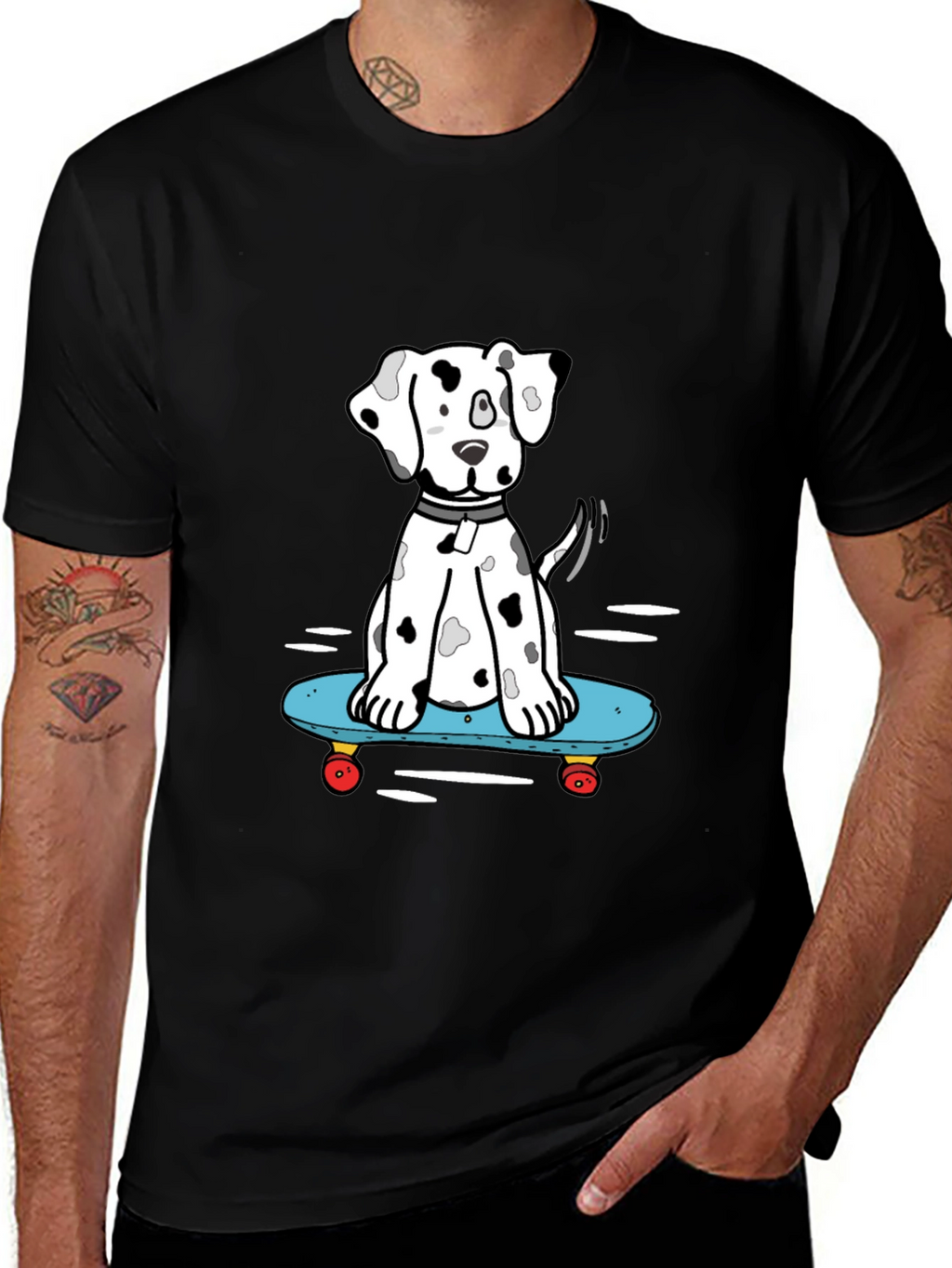 Skateboarding Dalmatian T-Shirt – Cool Dog Skater Graphic Tee