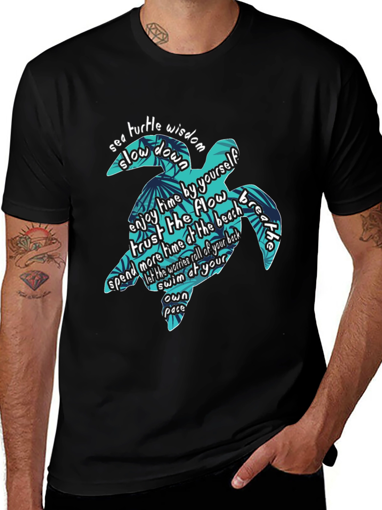 Sea Turtle Wisdom Graphic Tee - Slow Down and Enjoy Life